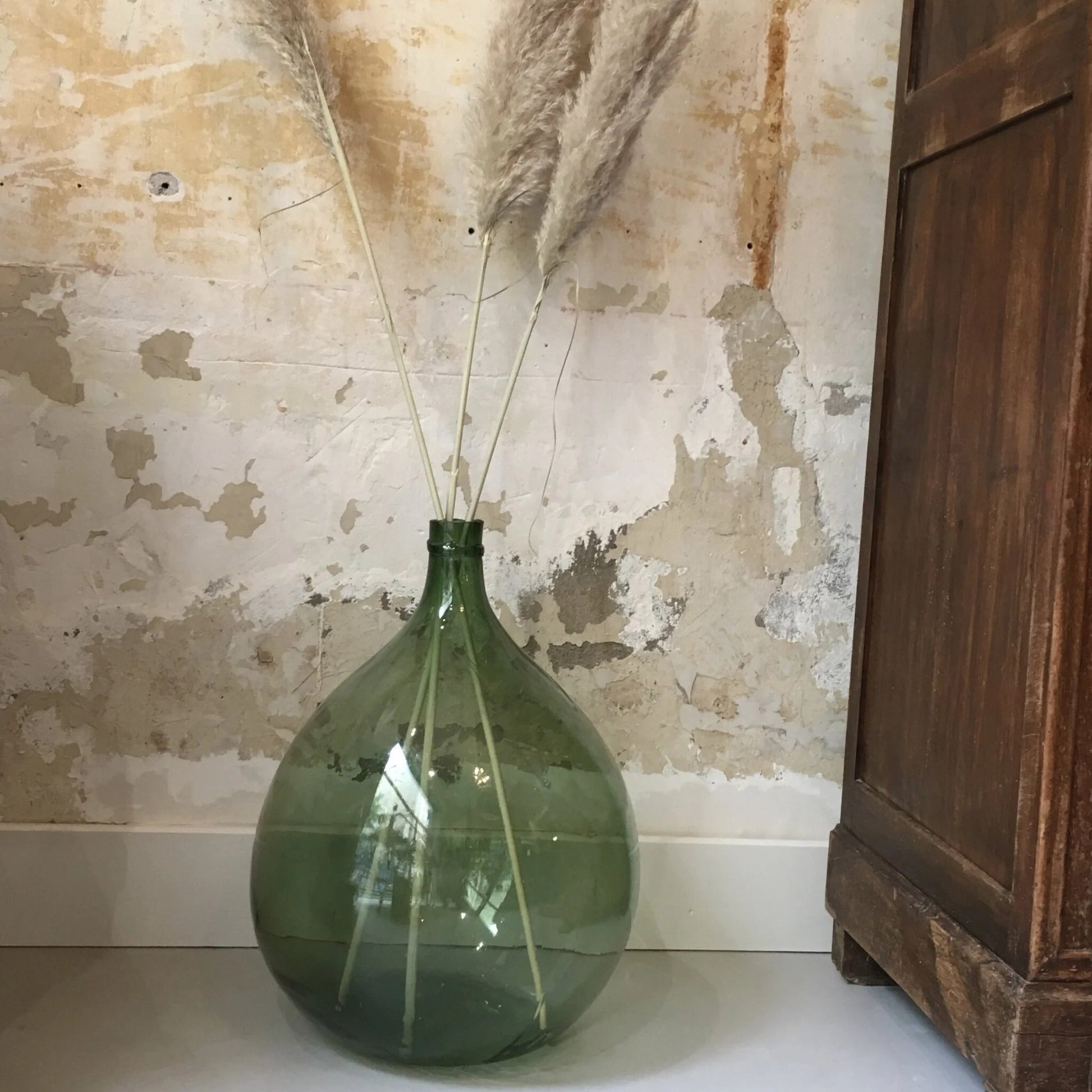 Rare XL antique Demijohn carboy green blow glassware 30L, cicara 1900s , saber neck