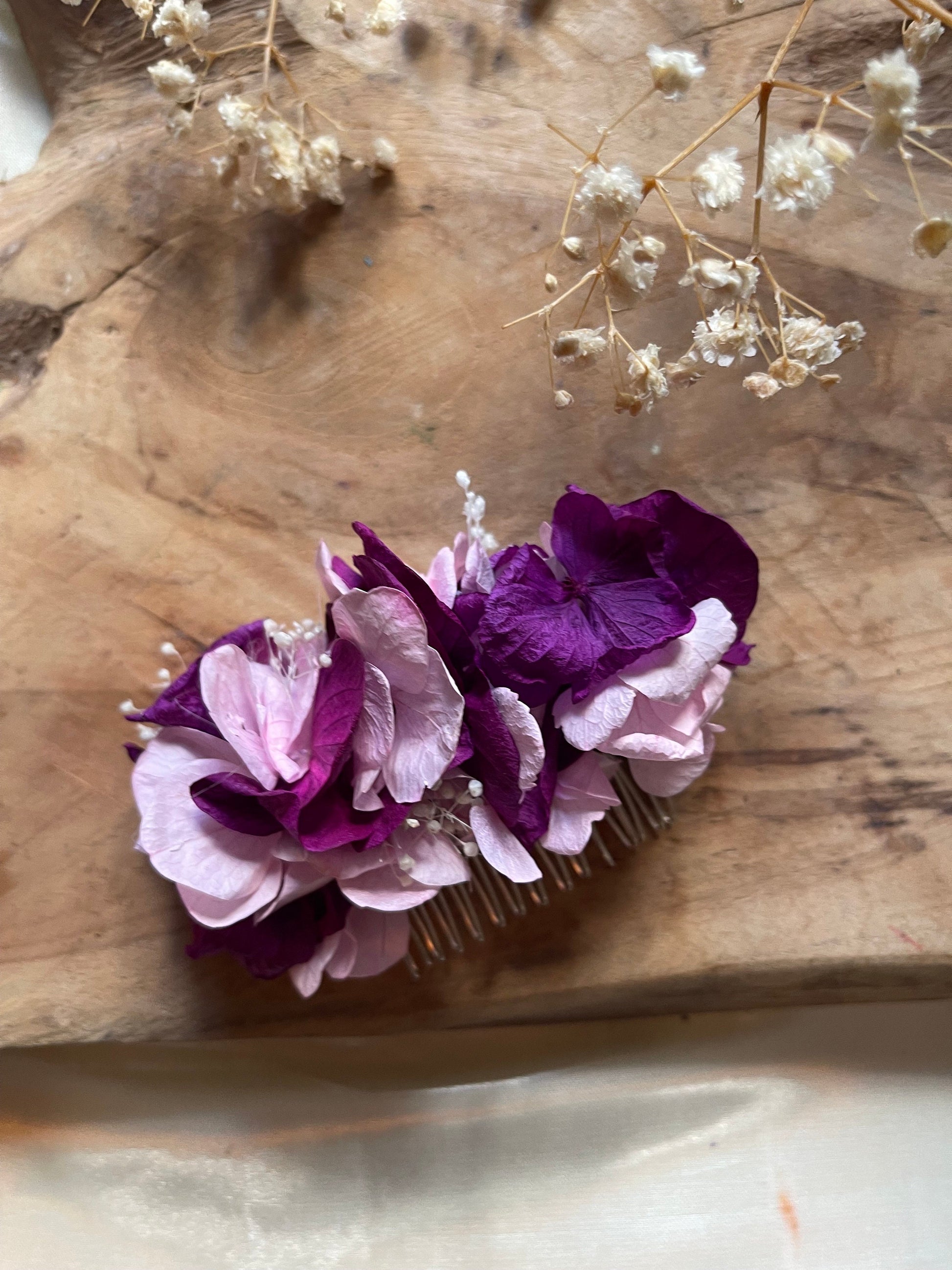 KIMBERLY hair comb preserved hortensia , bridal accessories, wedding accessories DYI