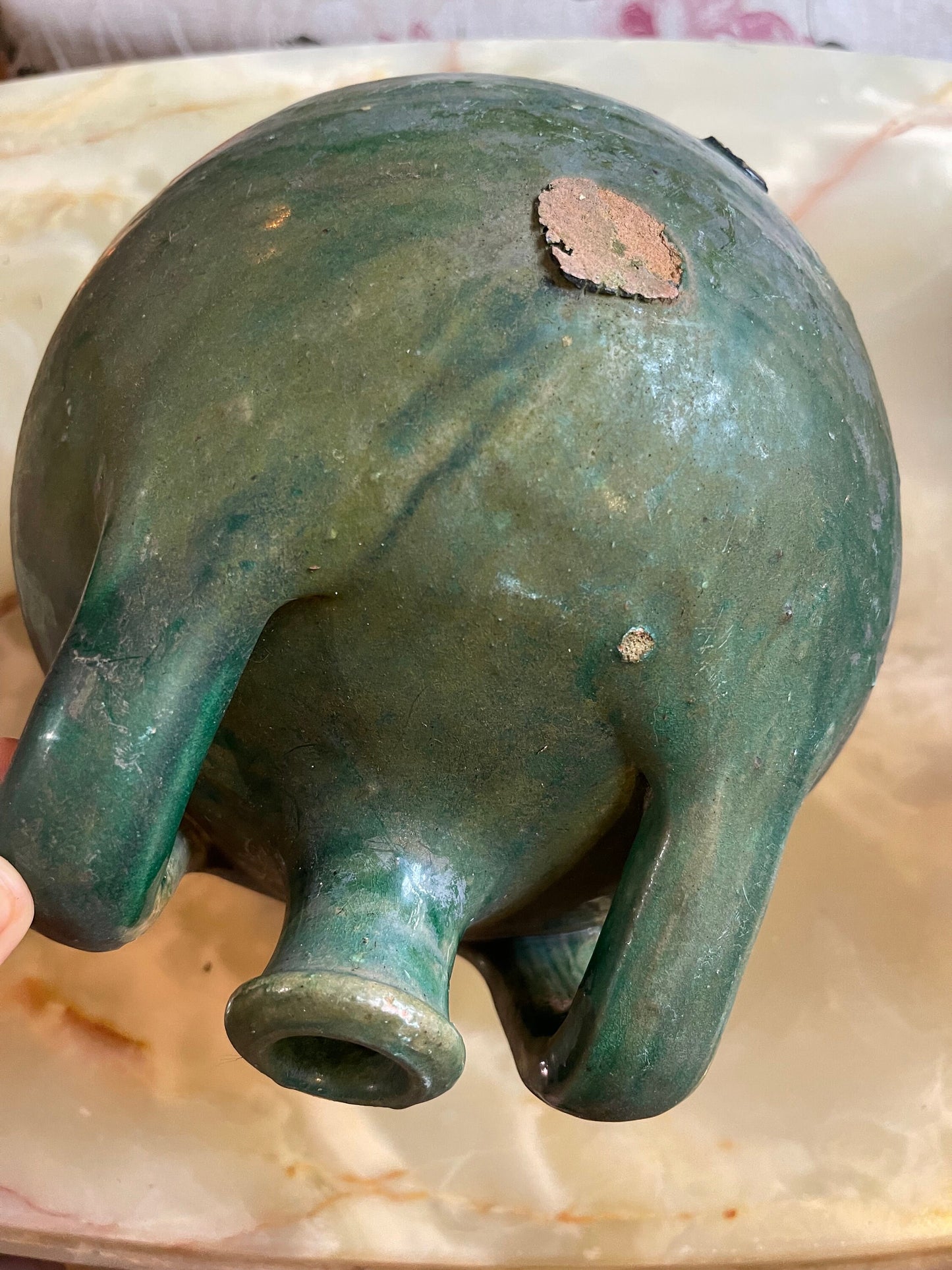 Antique French stoneware dame jeanne/ hand thrown wine jar / vintage rustic farmhouse pottery/terracota vase since 19th century