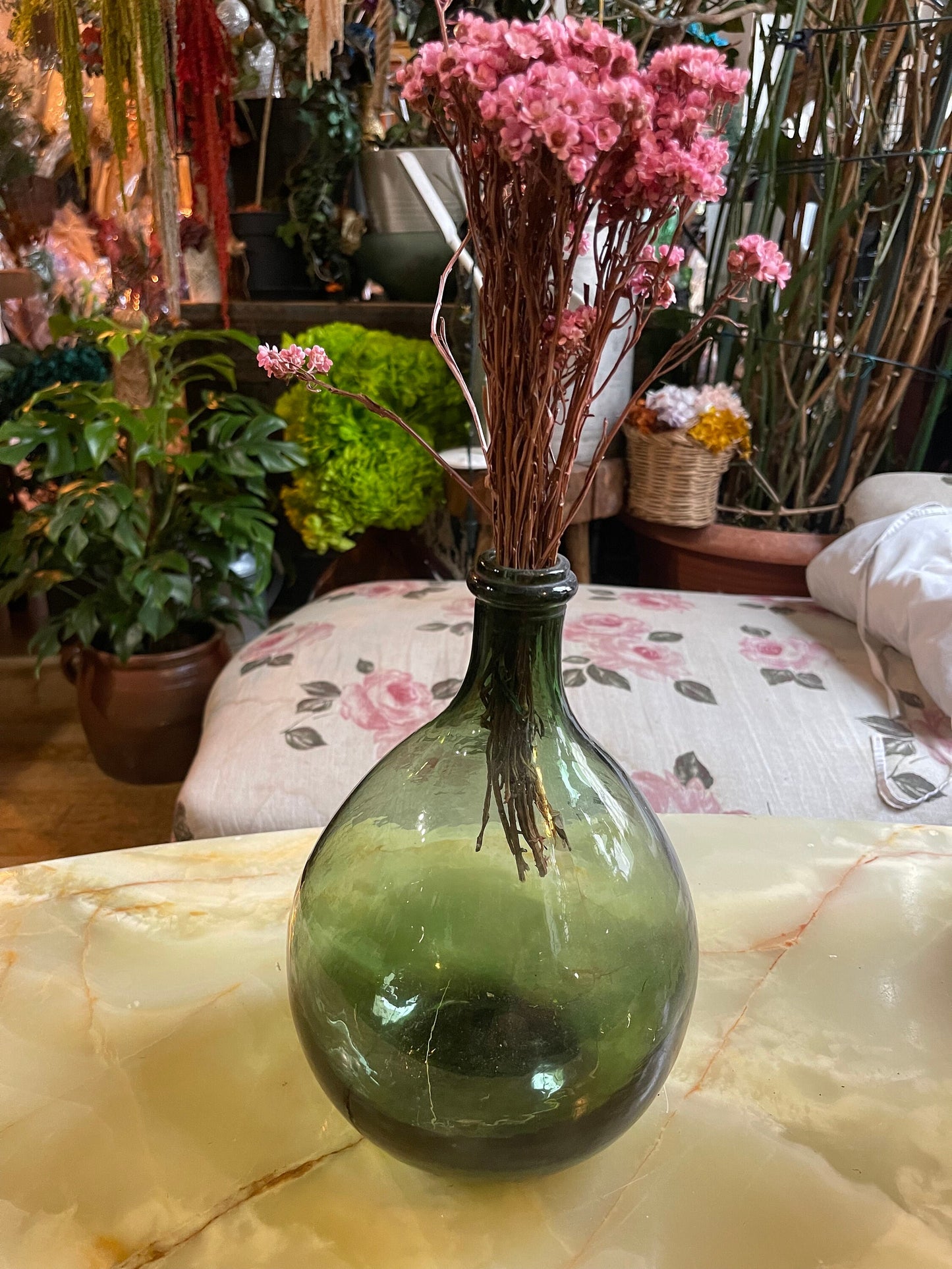 Dame Jeanne ancien vert moss 3L, antique vase, French demijohn, bonbonne