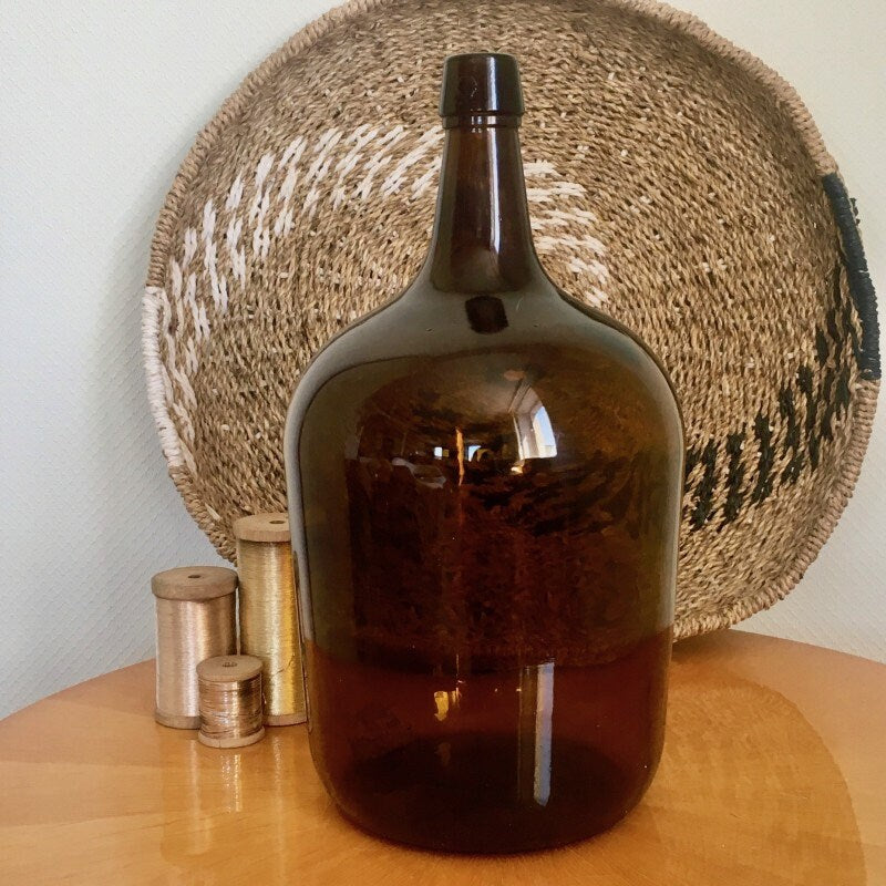Dame Jeanne ambre 5L 1960s, vase ancien, antique vase, decoration intérieur