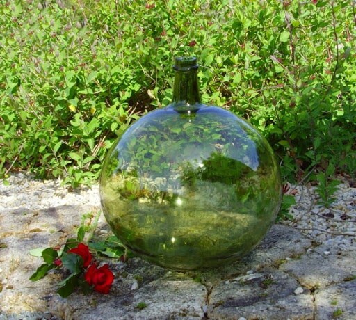 Rare French antique Demijohn carboy 35L, blow glass saber neck vintage 1900s