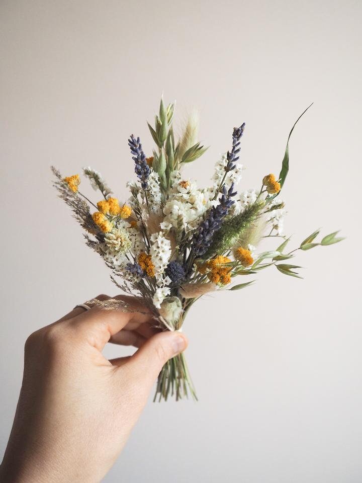 5 mini bouquets/boutonniere "Gamme vert", rustic bouquet, hauteur 15-20cm, dried flower, flower arrangement