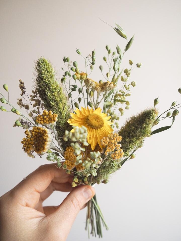 5 mini bouquets/boutonniere "Gamme vert", rustic bouquet, hauteur 15-20cm, dried flower, flower arrangement
