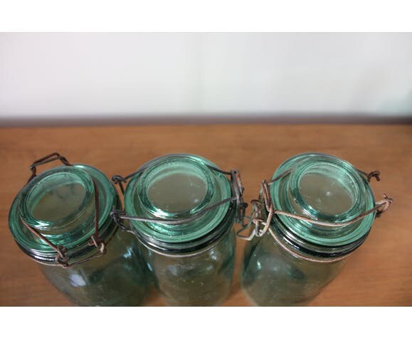 Bocaux vert ancien 1L 1960s marque "Idéal", vintage jar, antique