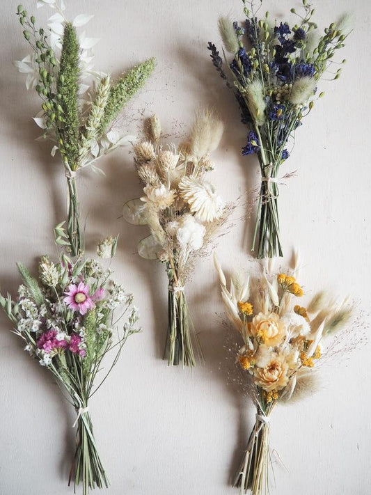 5 mini bouquets/boutonniere "Gamme vert", rustic bouquet, hauteur 15-20cm, dried flower, flower arrangement