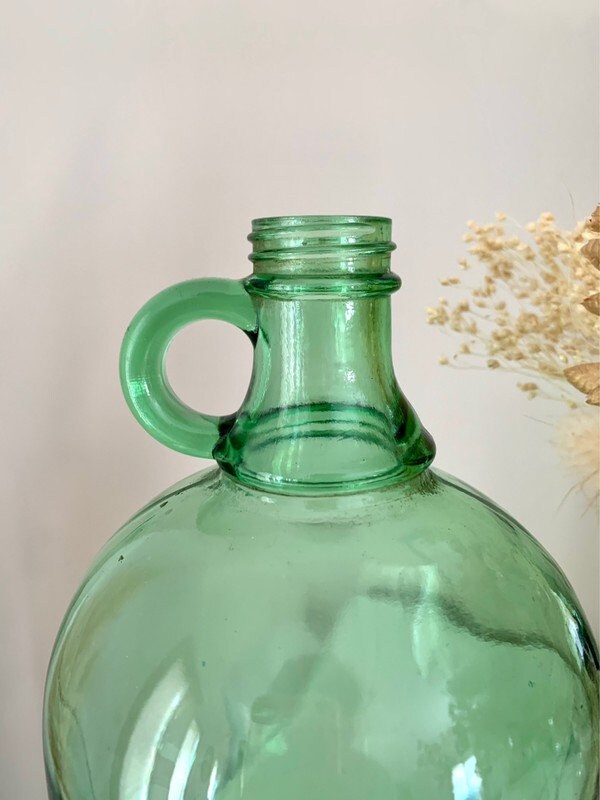 Dame jeanne ancien vert clear avec anse