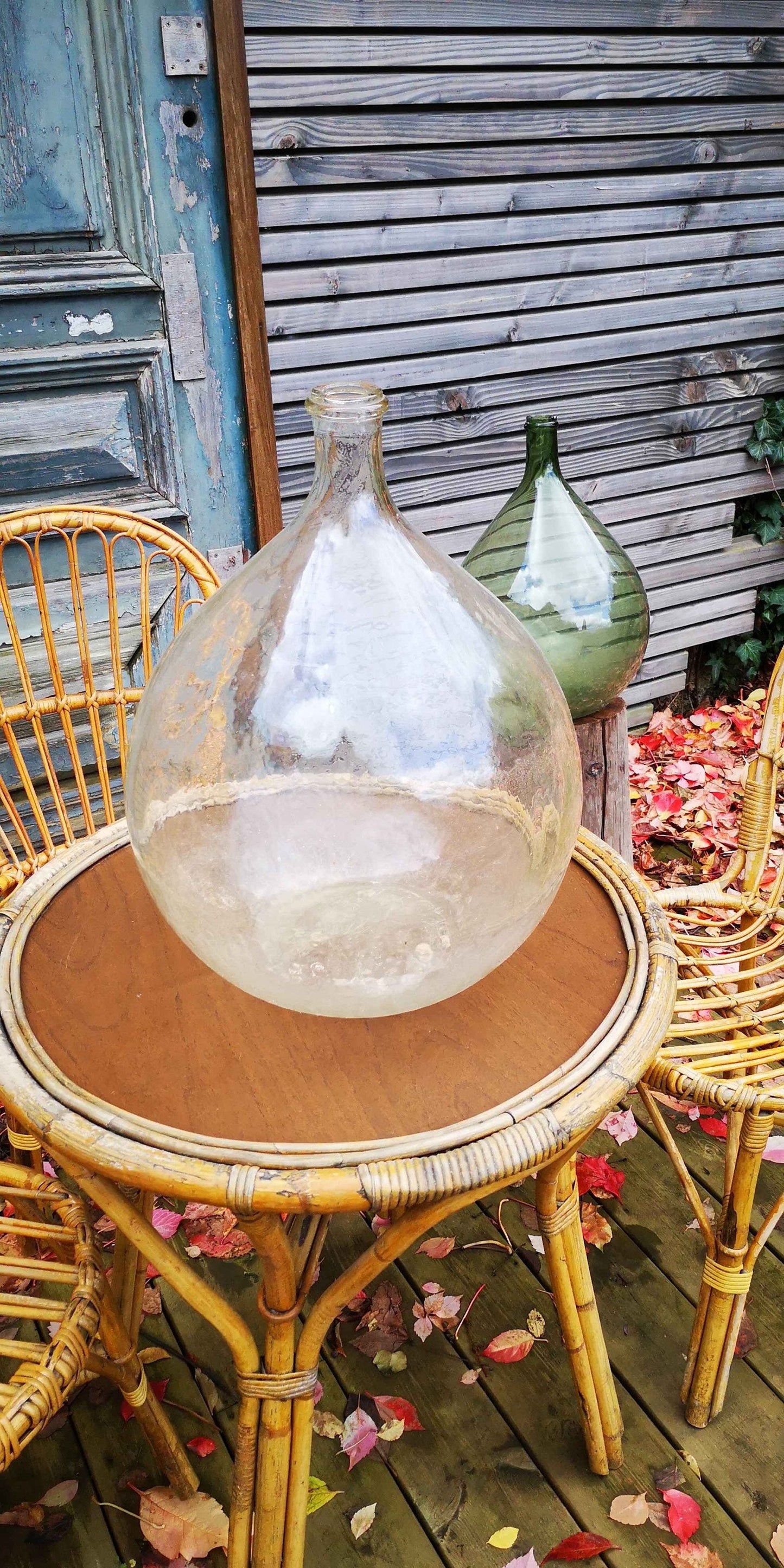 XL size 25L Antique French Green Demijohn/Dame jeanne transparente, antique - Saber neck