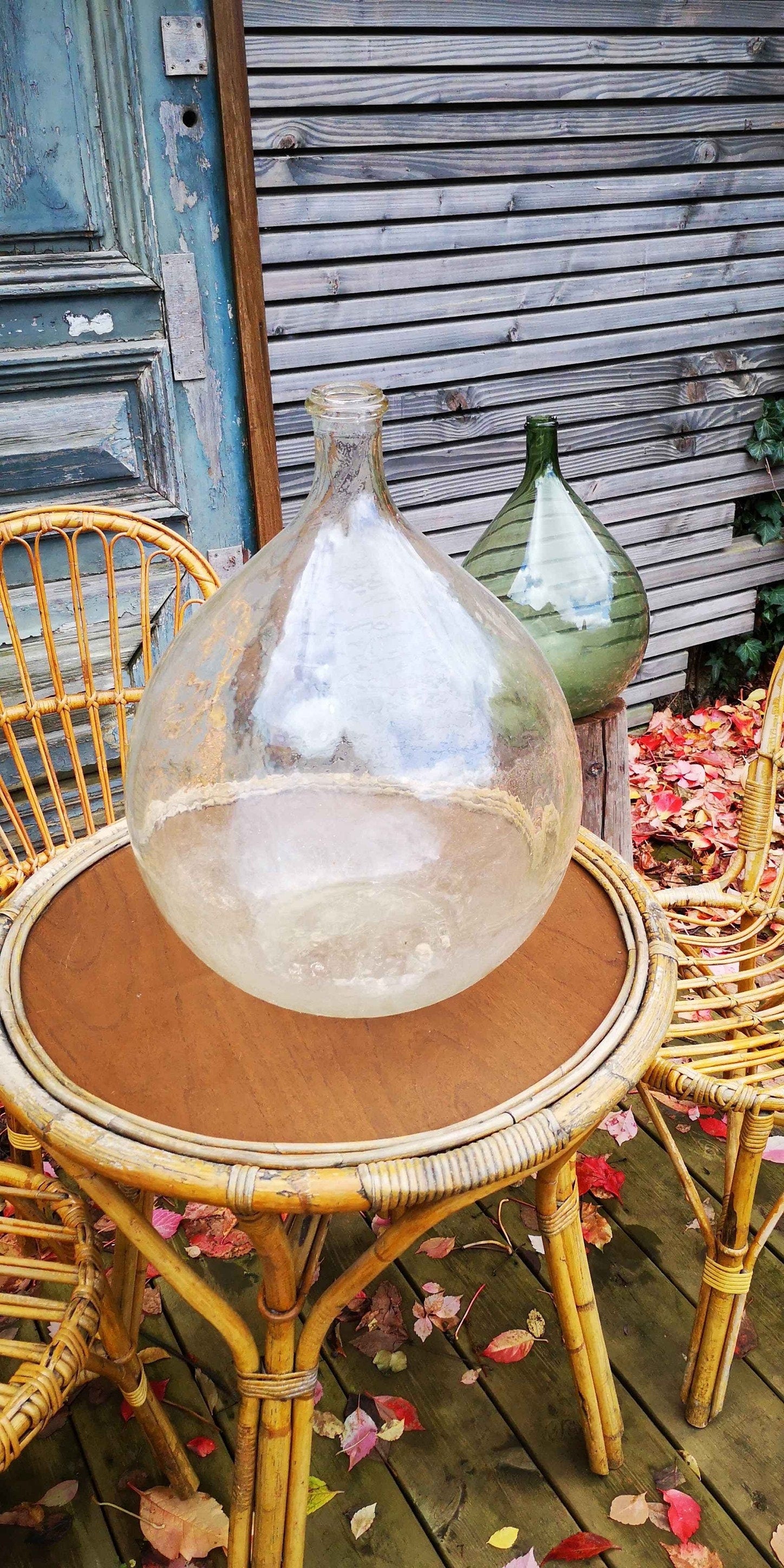 XL size 25L Antique French Green Demijohn/Dame jeanne transparente, antique - Saber neck