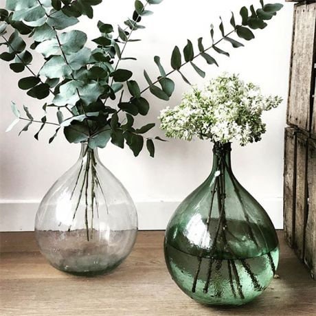 XL size 25L Antique French Green Demijohn/Dame jeanne transparente, antique - Saber neck