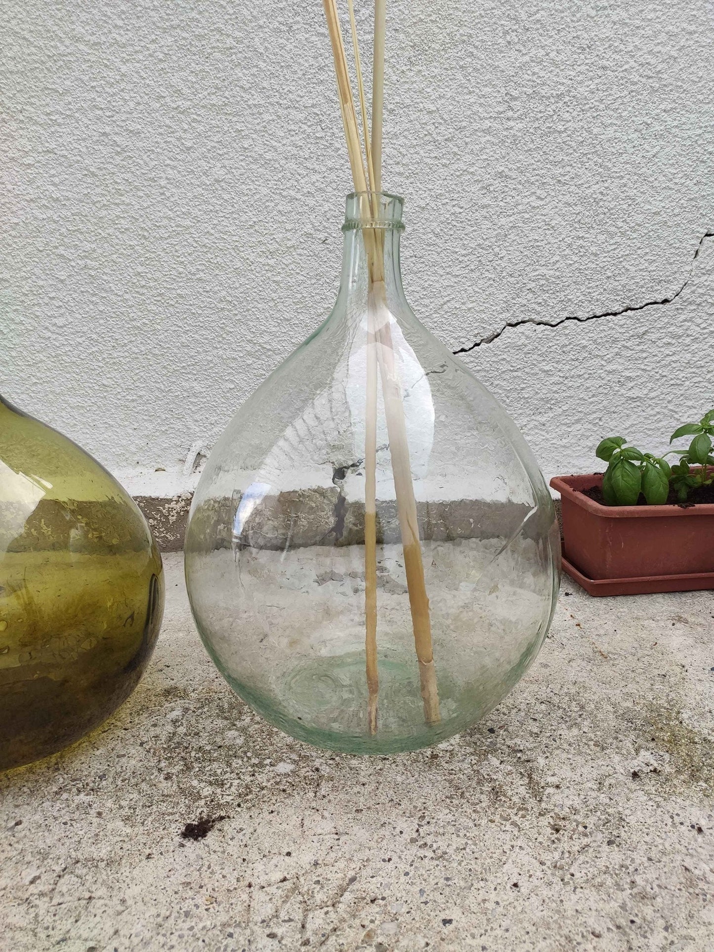 XL size 25L Antique French Green Demijohn/Dame jeanne transparente, antique - Saber neck