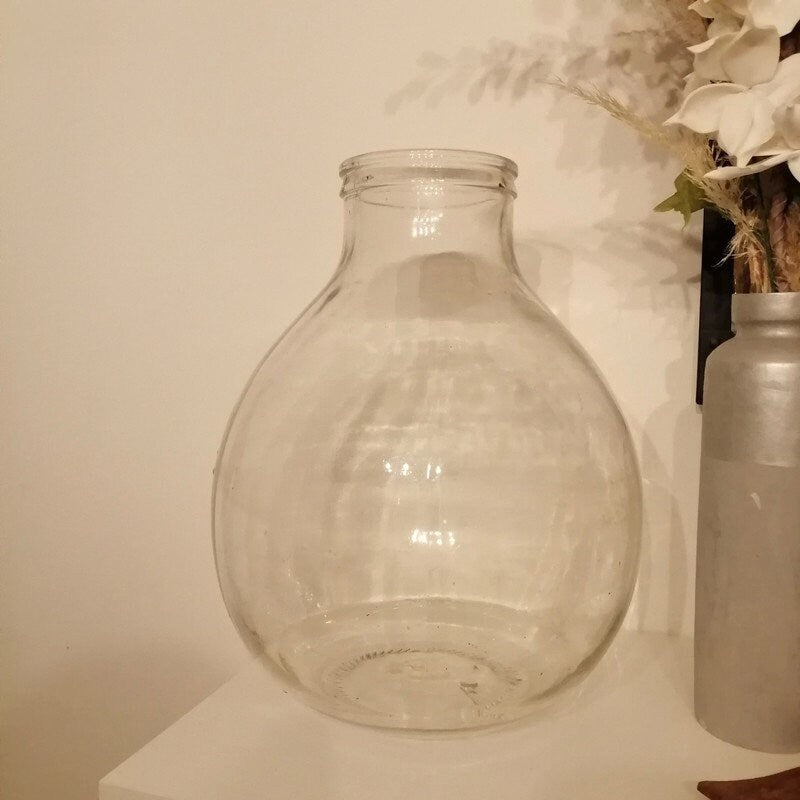 AncienXL size 20L Antique French Demijohn/Dame jeanne transparente grande ouverture terrarium