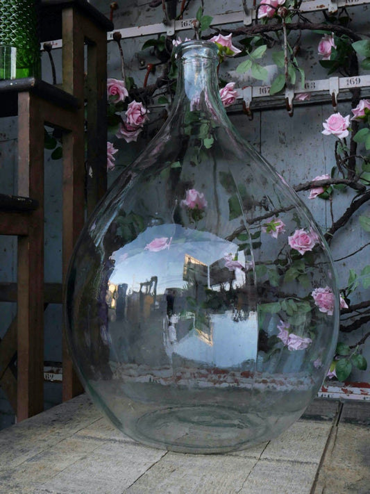 XXL antique French Dame jeanne 54L transparent 1960s, antique Demijohn, vintage demijohn, chic decoration