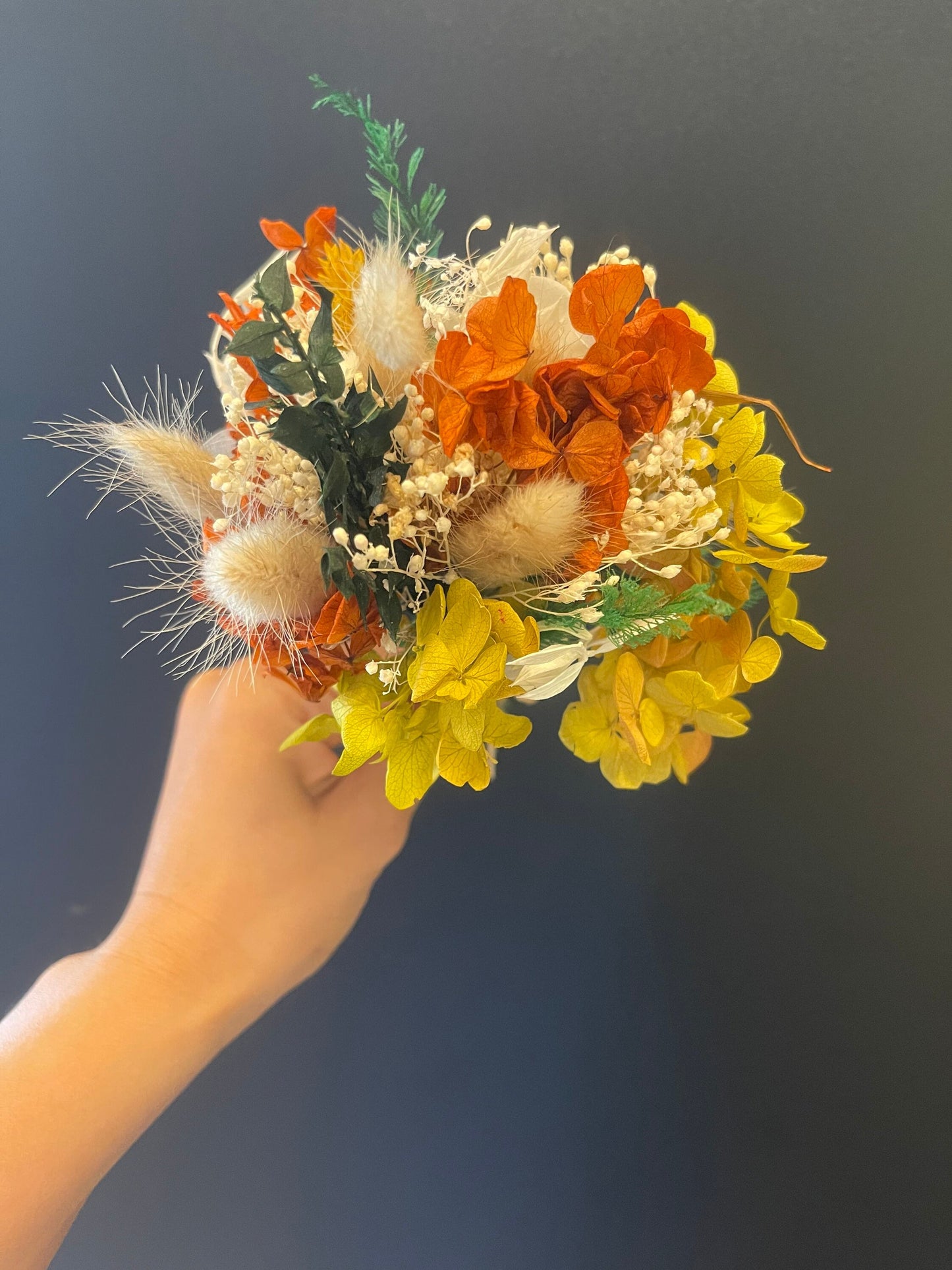 Bouquet autumn bunch Hydrangea, hortensia stabilise, decoration interior