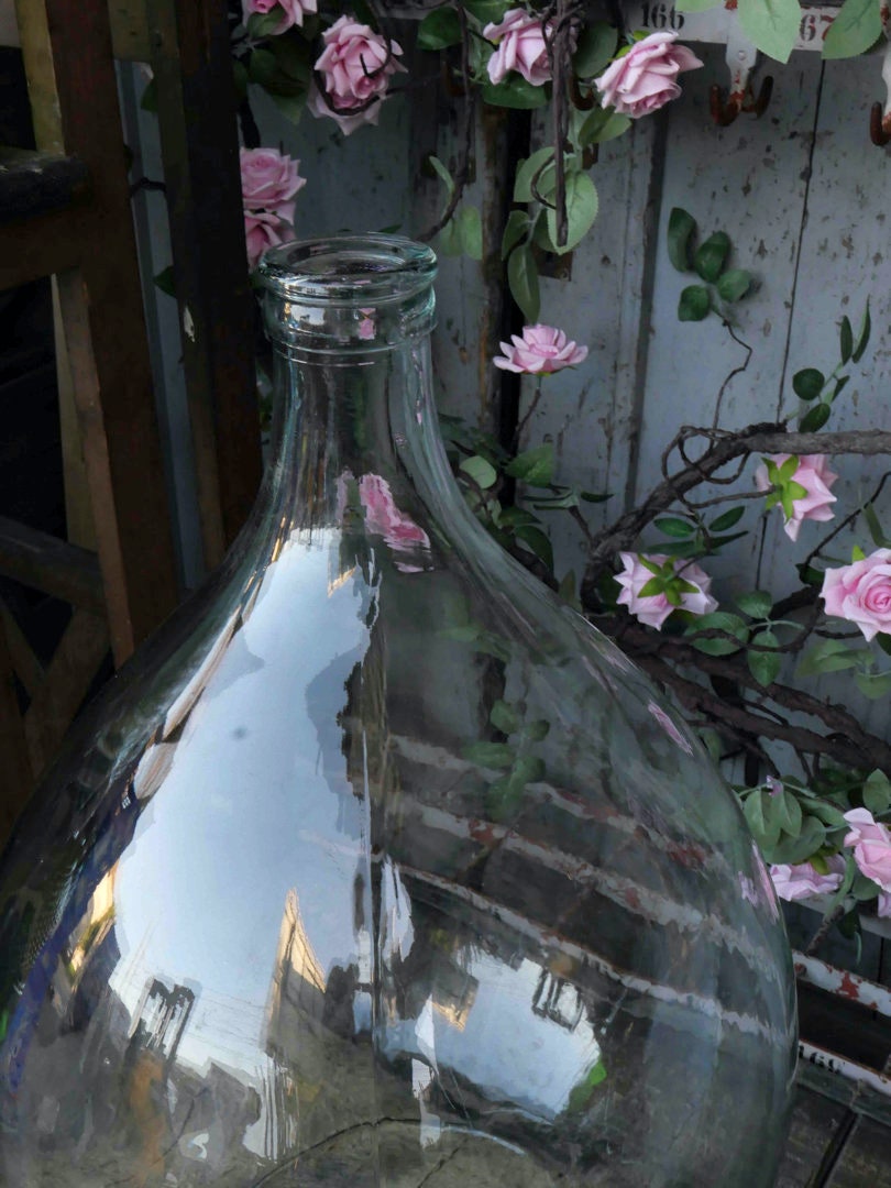 XXL antique French Dame jeanne 54L transparent 1960s, antique Demijohn, vintage demijohn, chic decoration