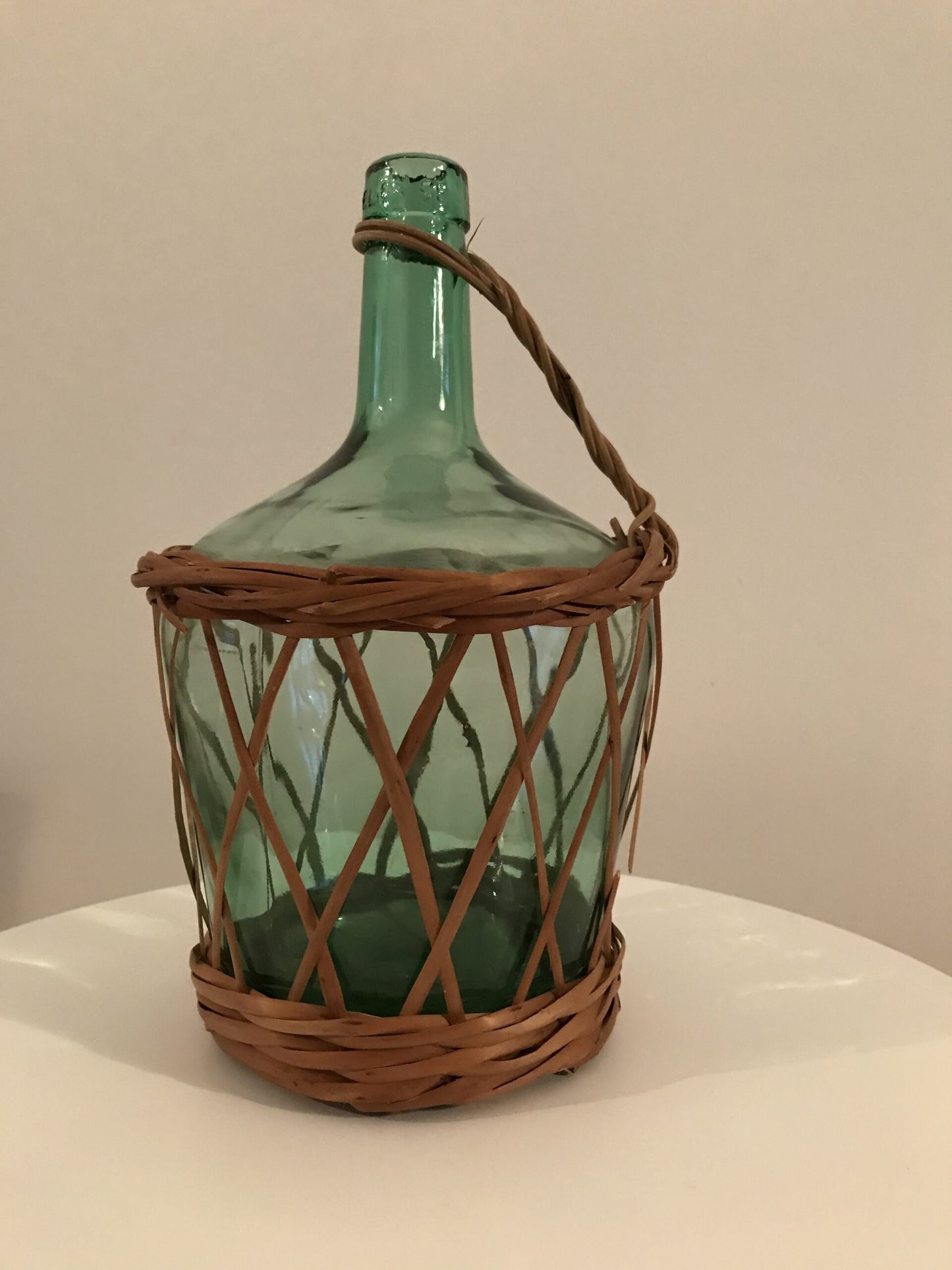 Vintage French Dame Jeanne 2L rattan light green