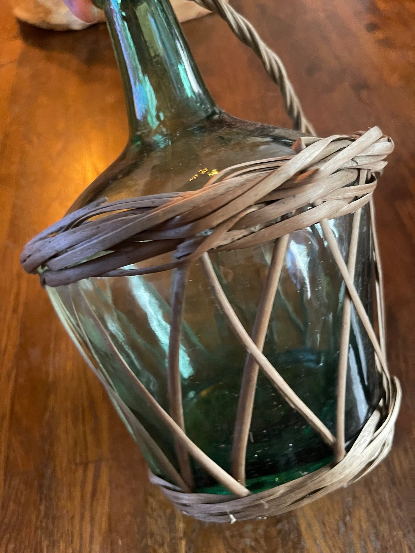 Vintage French Dame Jeanne 2L rattan light green