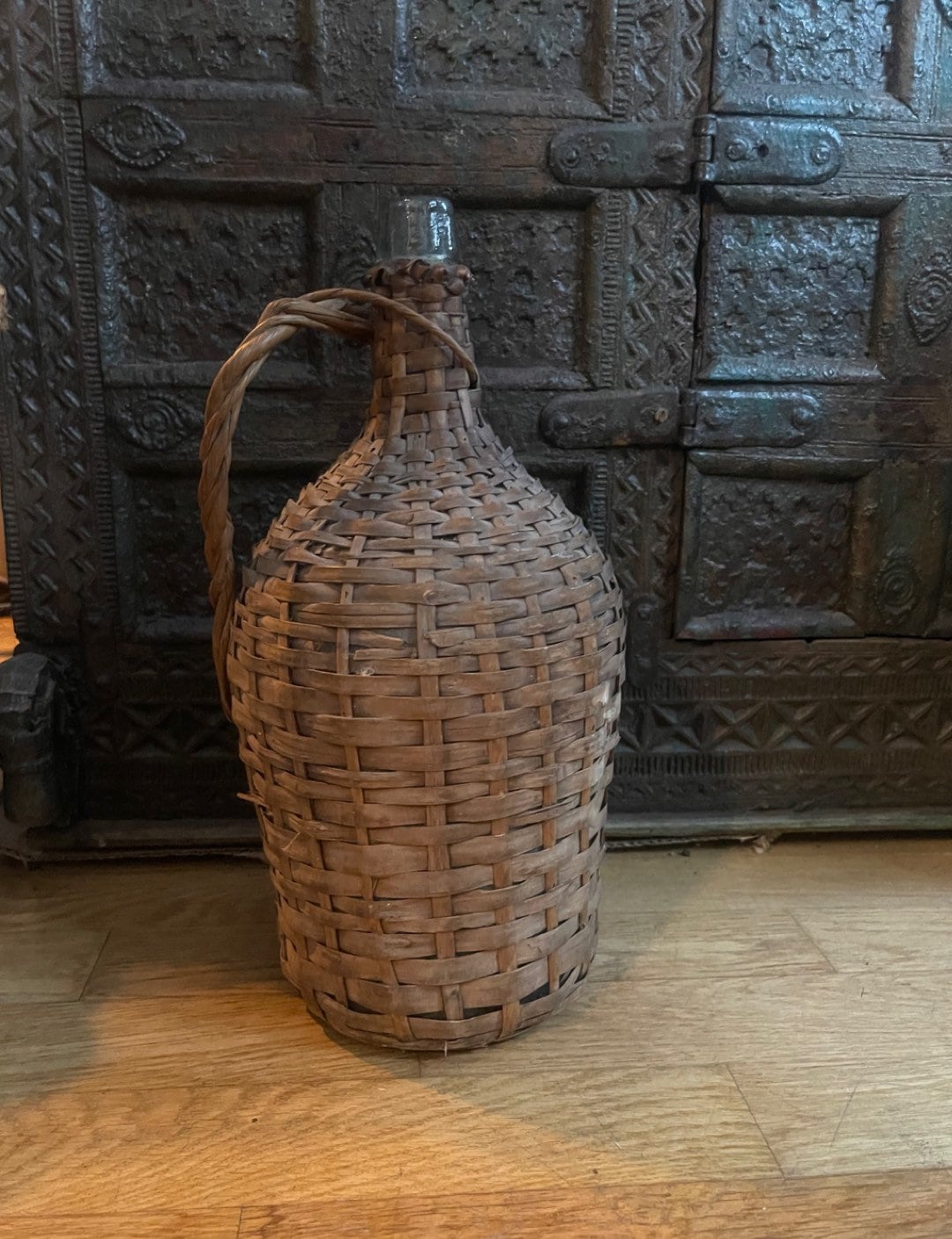 Ancien Dame Jeanne with orgininal wicker 5L de 1960s, vintage french vase