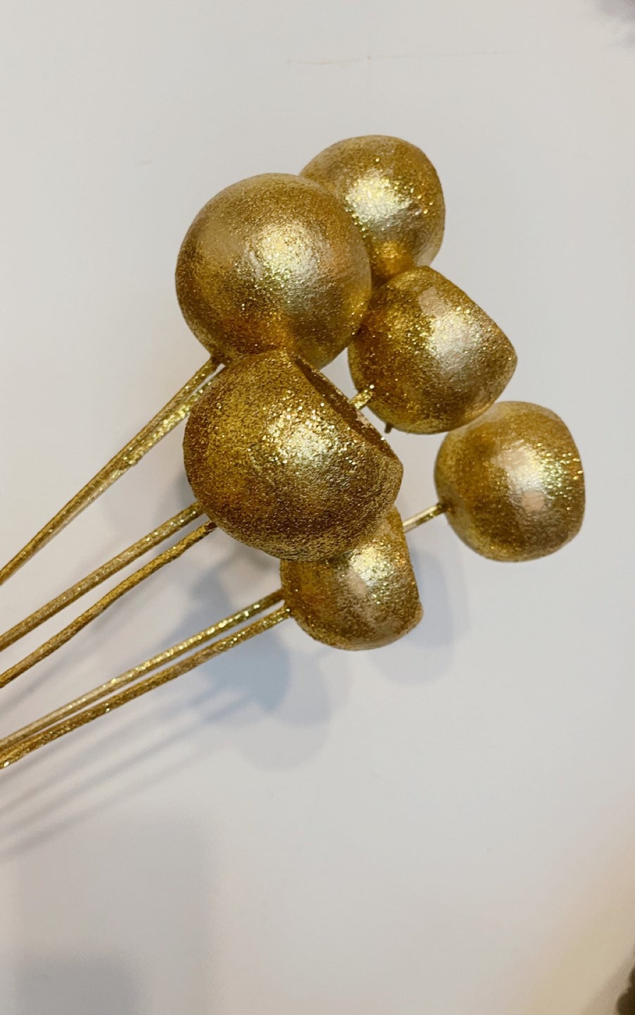 x6 Bell cup bleached on stalk gold glitter bunch, Noel decoration, Gold Bell Cups on Stems, DIY floral arrangements,christmas decor