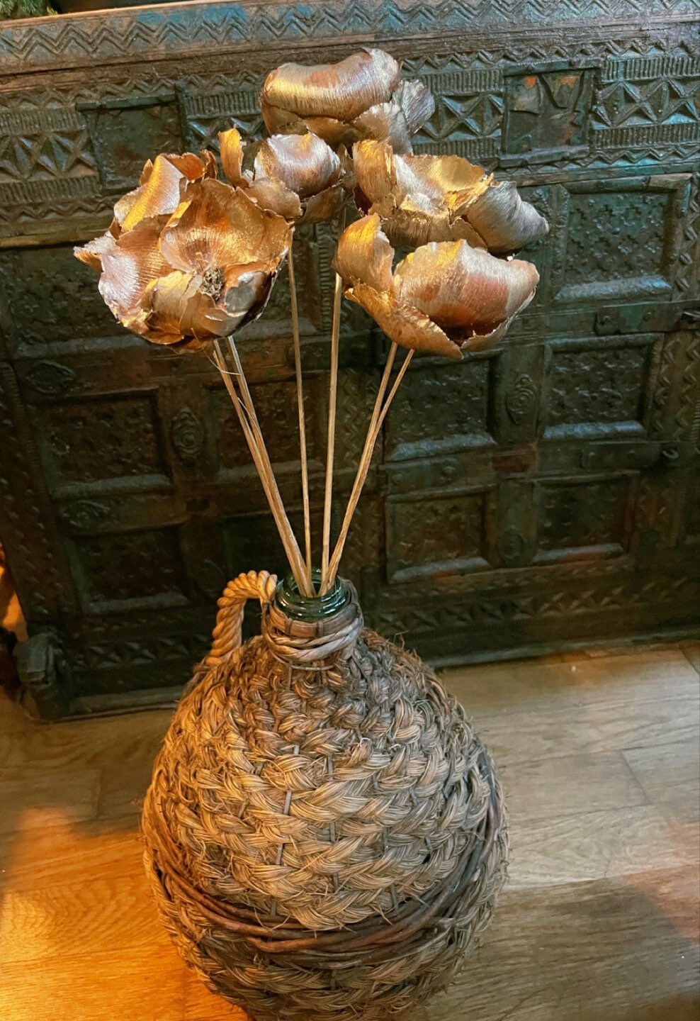 x6 palm cup on stalk gold glitter bunch, Noel decoration, Golden palm Cups on Stems, DIY floral arrangements,christmas decor