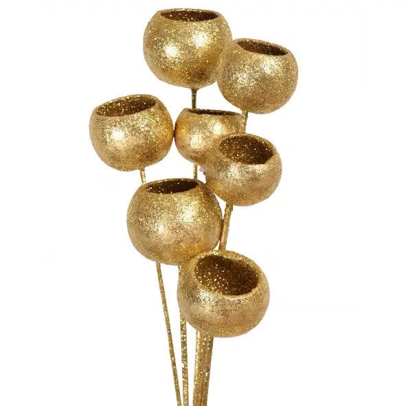 x6 Bell cup bleached on stalk gold glitter bunch, Noel decoration, Gold Bell Cups on Stems, DIY floral arrangements,christmas decor