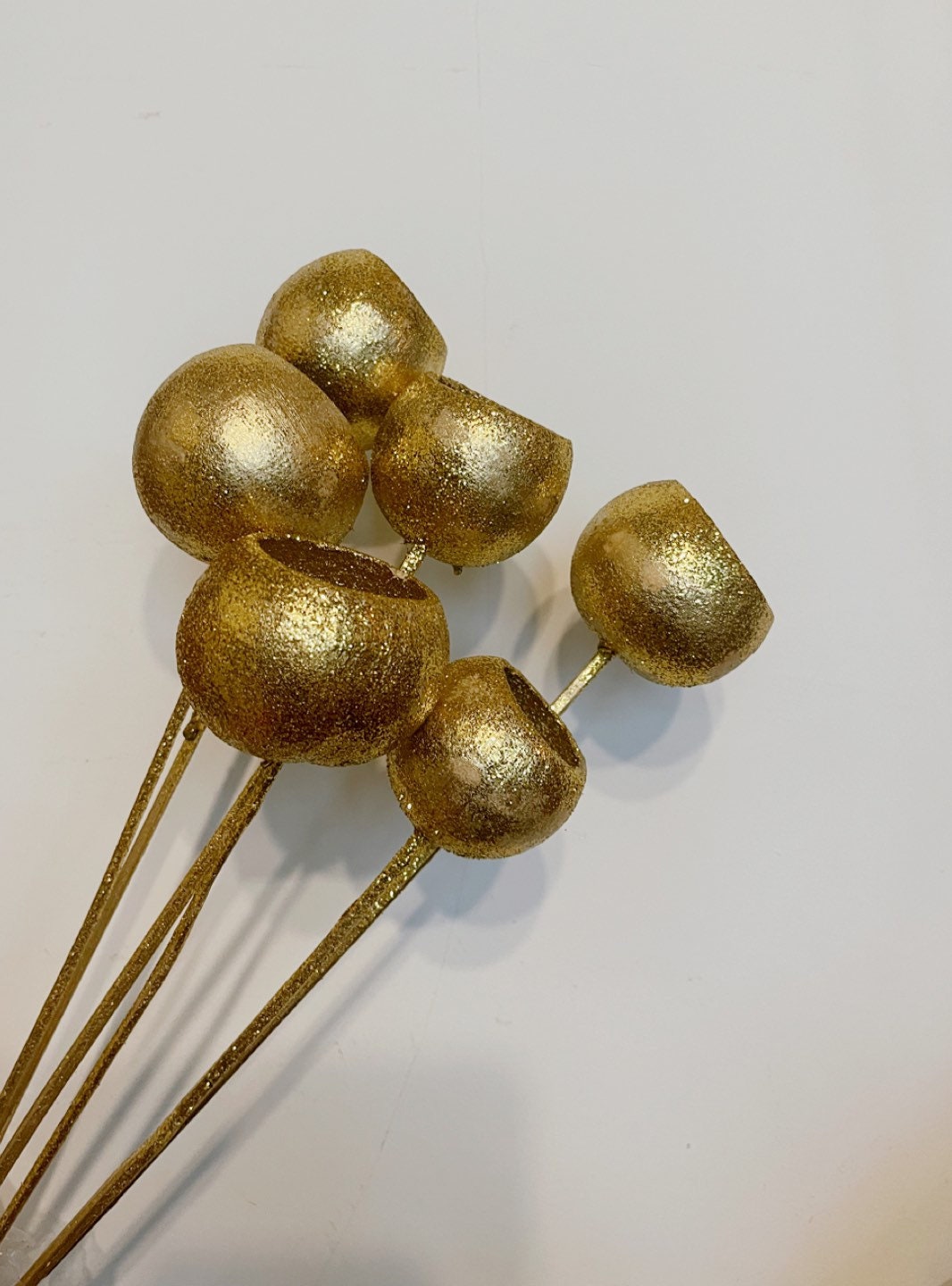 x6 Bell cup bleached on stalk gold glitter bunch, Noel decoration, Gold Bell Cups on Stems, DIY floral arrangements,christmas decor