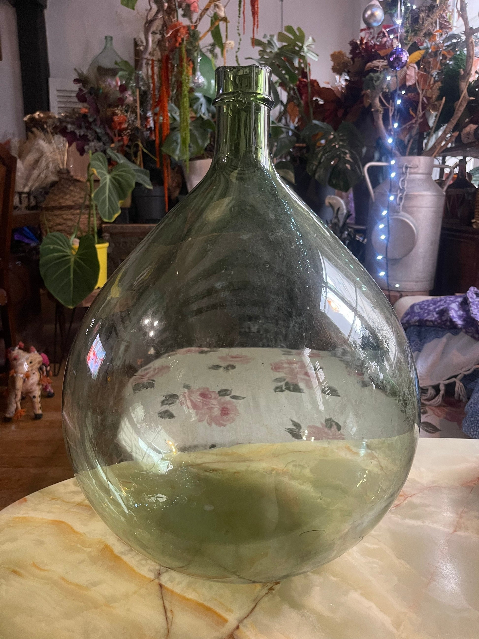 Rare French antique Demijohn carboy 30L, blow glass saber neck vintage 1900s