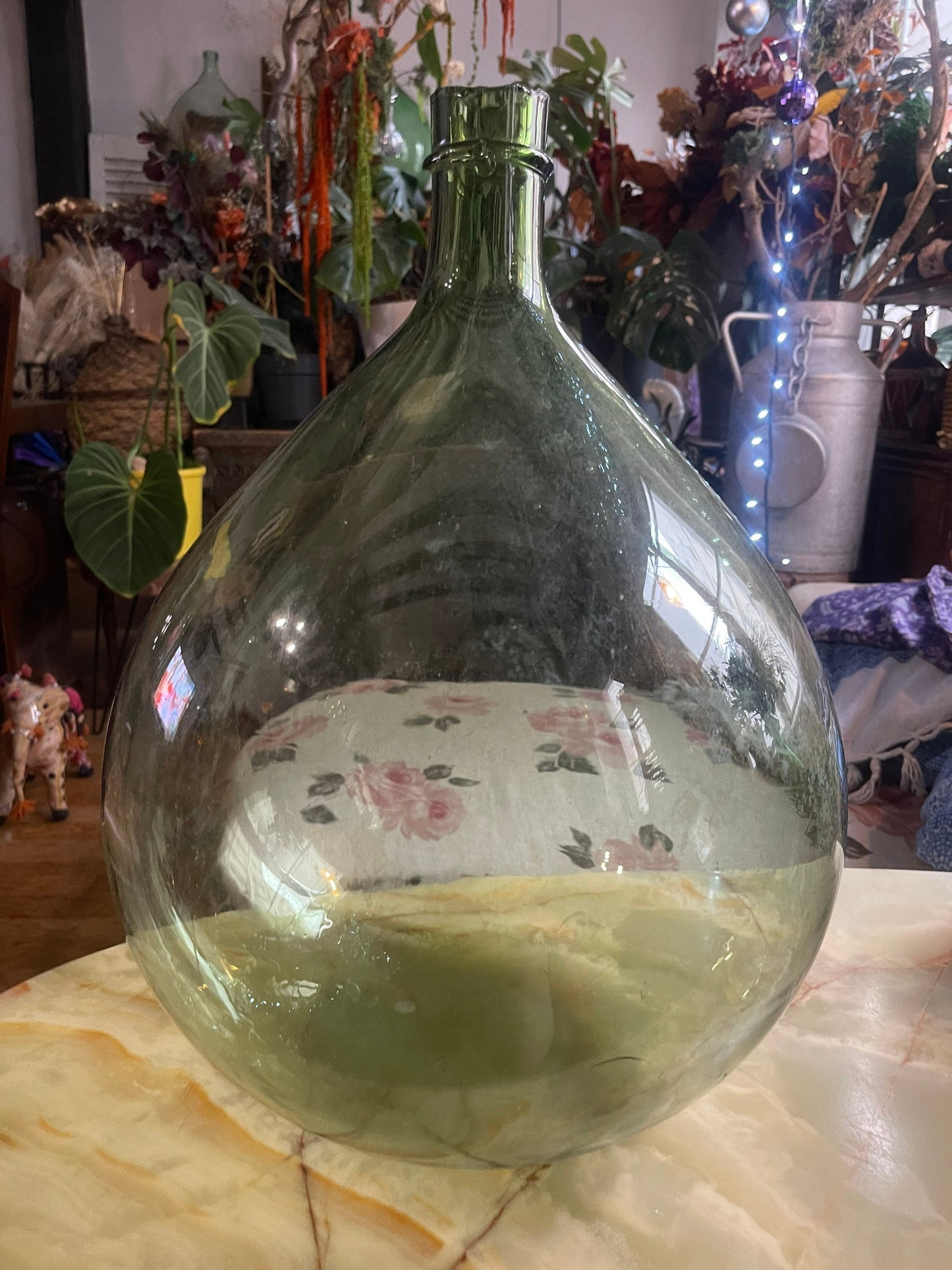 Rare French antique Demijohn carboy 30L, blow glass saber neck vintage 1900s