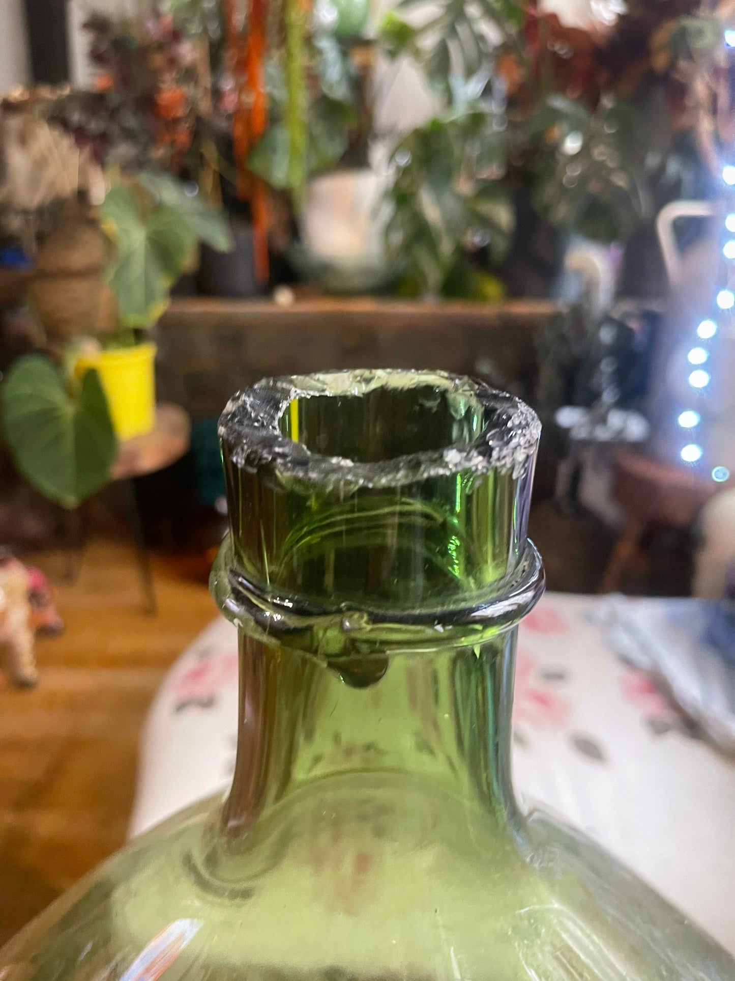 Rare French antique Demijohn carboy 30L, blow glass saber neck vintage 1900s