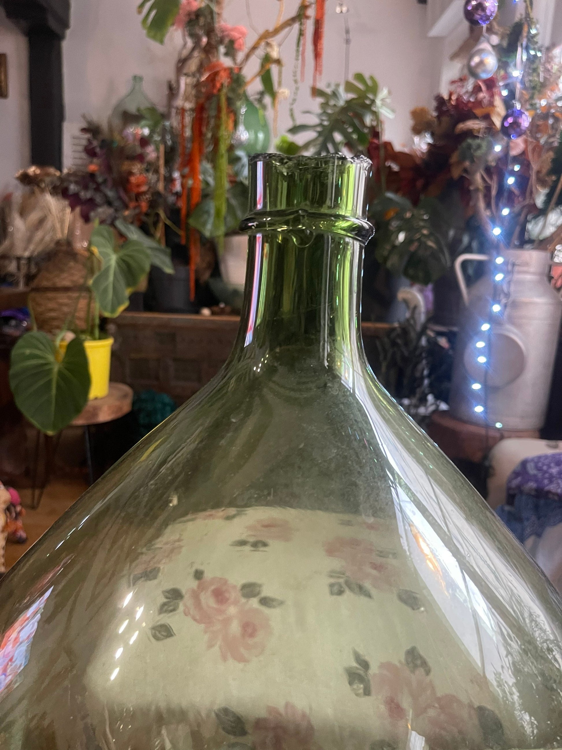 Rare French antique Demijohn carboy 30L, blow glass saber neck vintage 1900s