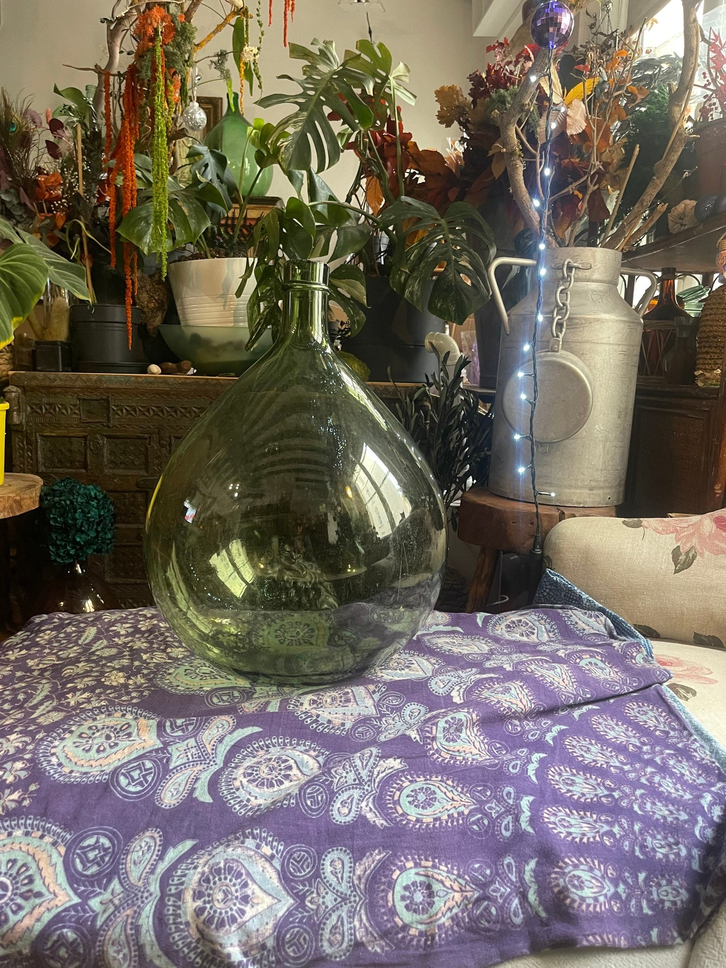 Rare French antique Demijohn carboy 30L, blow glass saber neck vintage 1900s