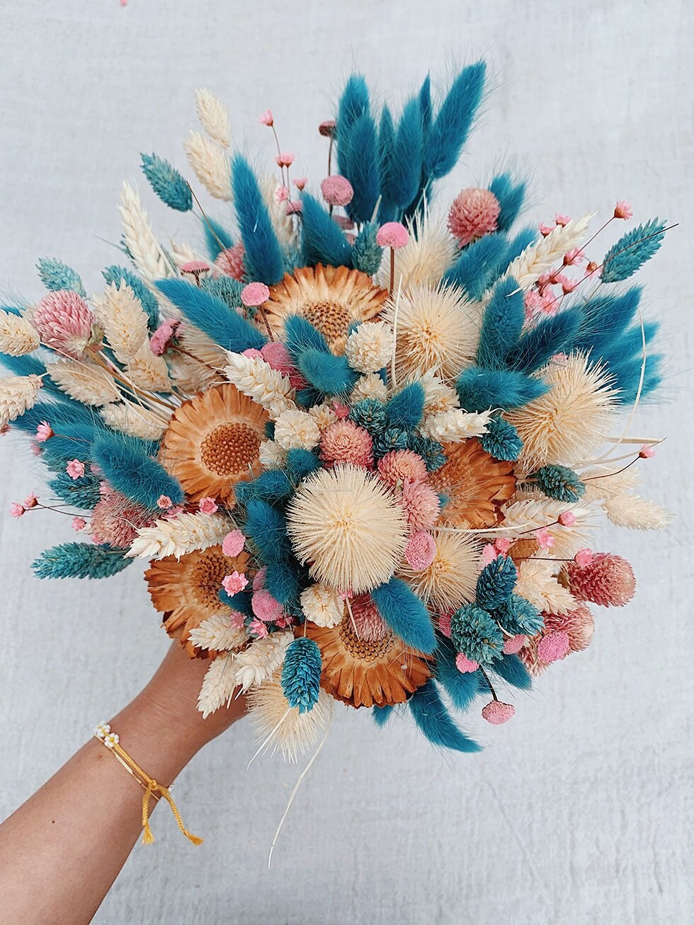 Bouquet KRISTINA, rustic bunch,lagurus mix protea decoration, dried composition flower, wedding bouquet