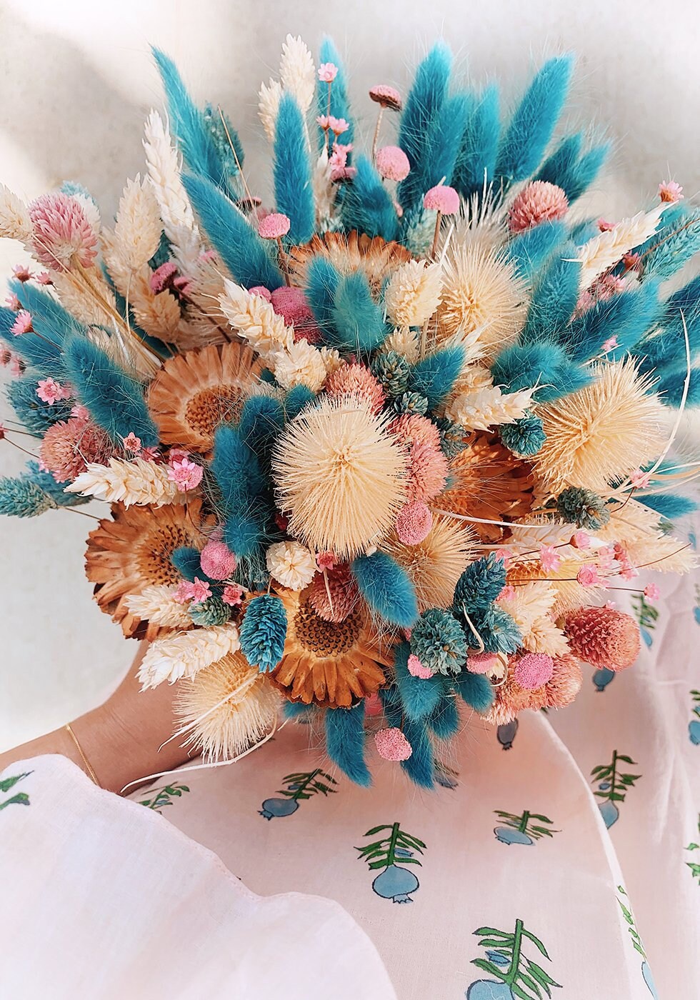 Bouquet KRISTINA, rustic bunch,lagurus mix protea decoration, dried composition flower, wedding bouquet