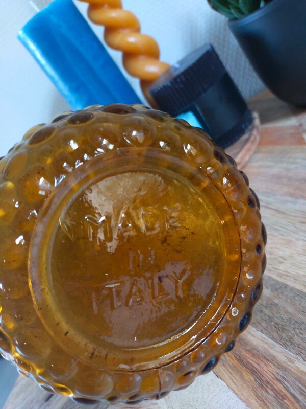 Ancien Rossini Empoli Italy Amber diamond Pattern Art Glass Decanter Genie Bottle 1960s