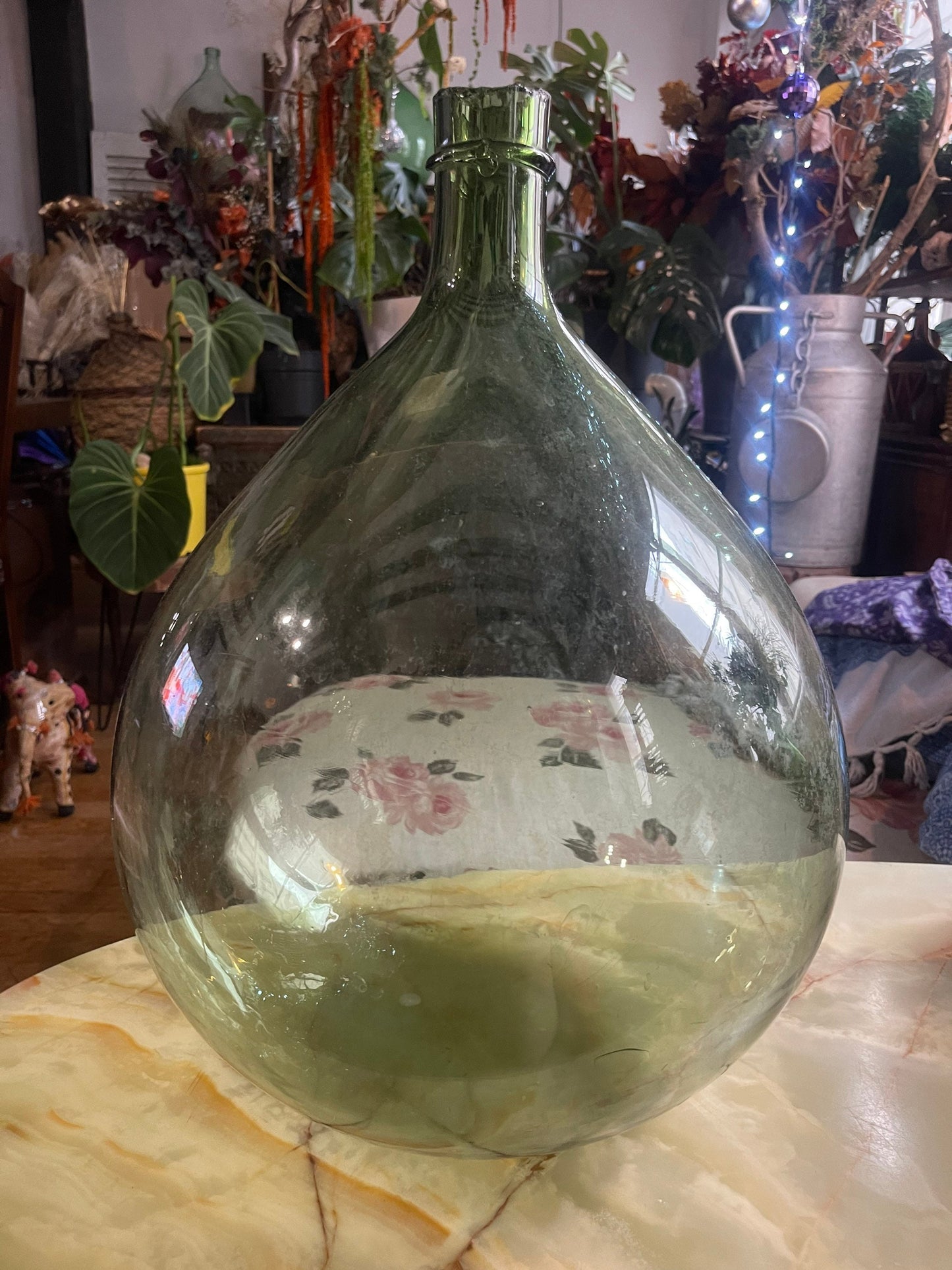 Rare French antique Demijohn carboy 30L, blow glass saber neck vintage 1900s