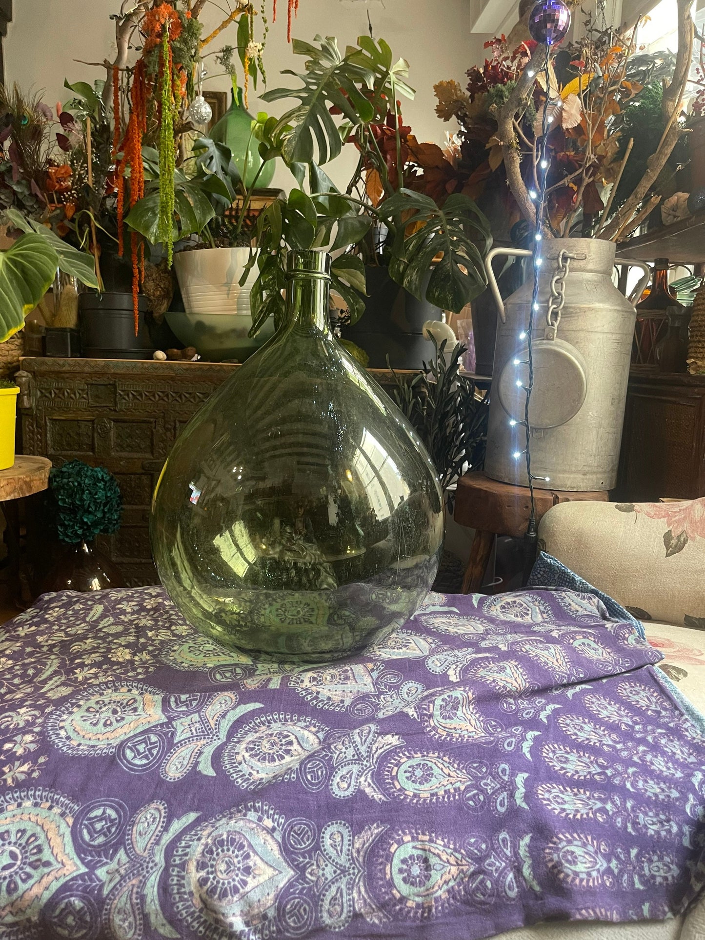 Rare French antique Demijohn carboy 30L, blow glass saber neck vintage 1900s