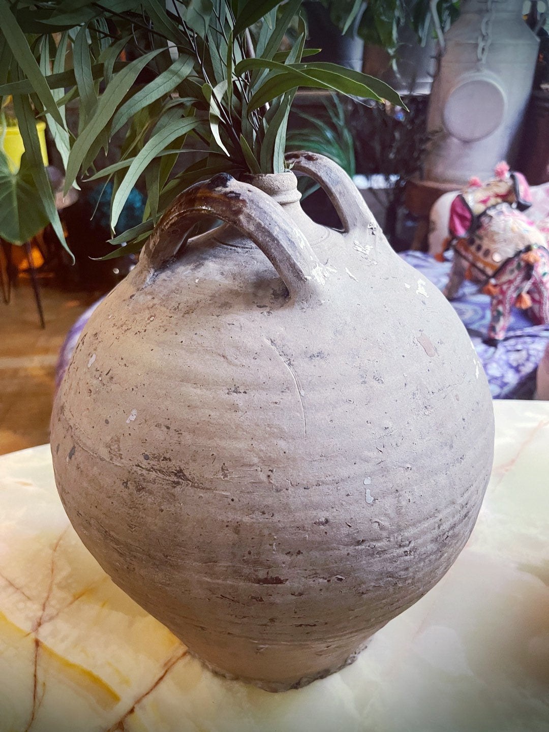 Large antique French stoneware dame jeanne/ hand thrown wine jar / vintage rustic farmhouse pottery