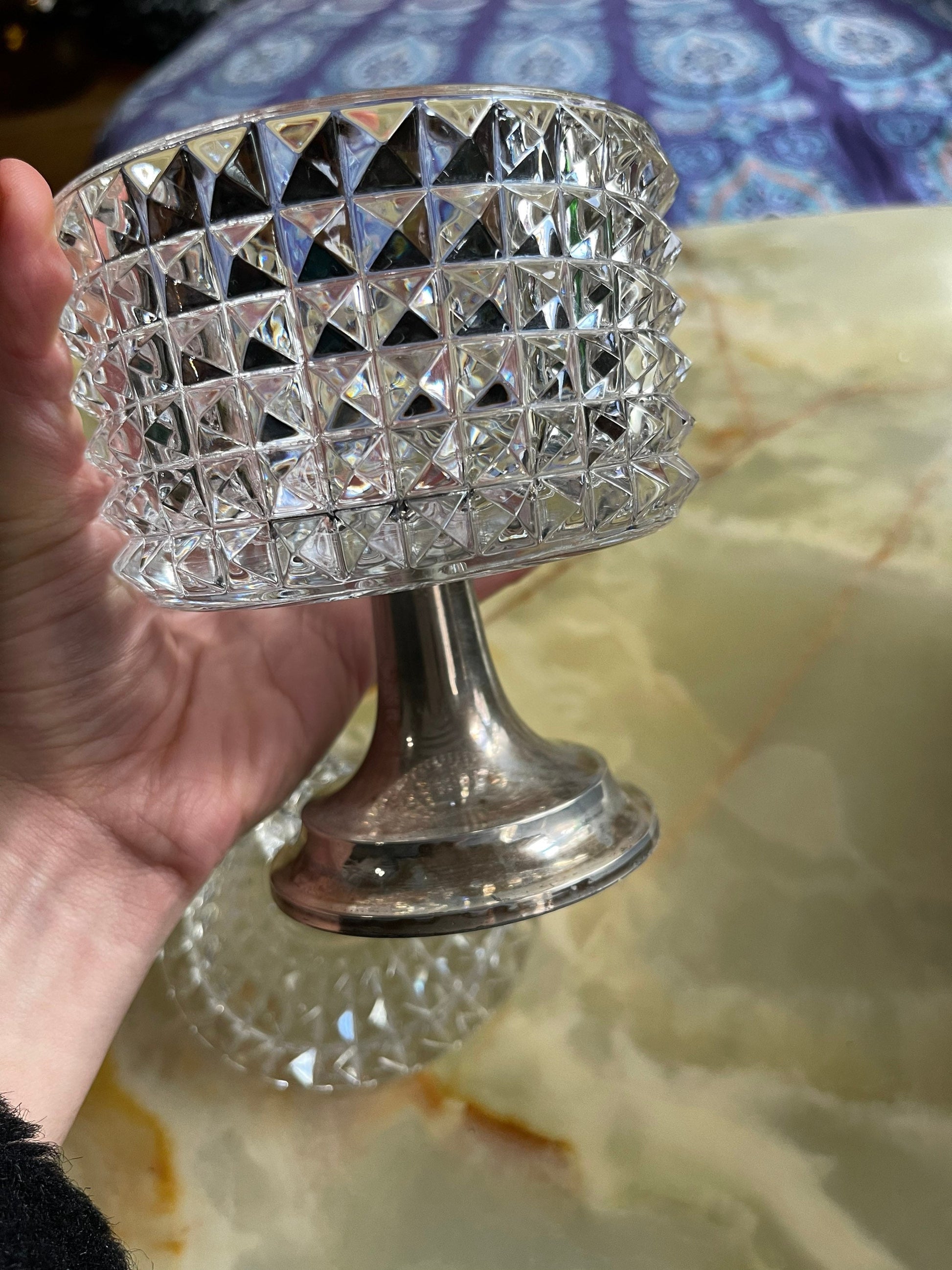 Antique jewelry box /Cristal Bonboniere Silver metal Plated Base