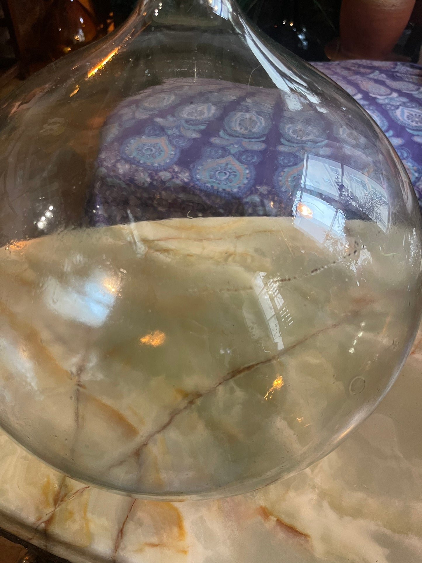 Rare - Very old onion form blow glass Demijohn/Dame jeanne transparent 20L French vase antique decoration 1900s