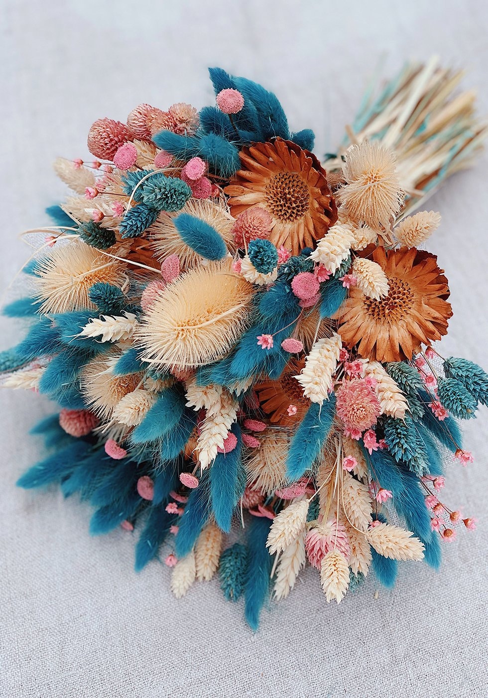 Bouquet KRISTINA, rustic bunch,lagurus mix protea decoration, dried composition flower, wedding bouquet