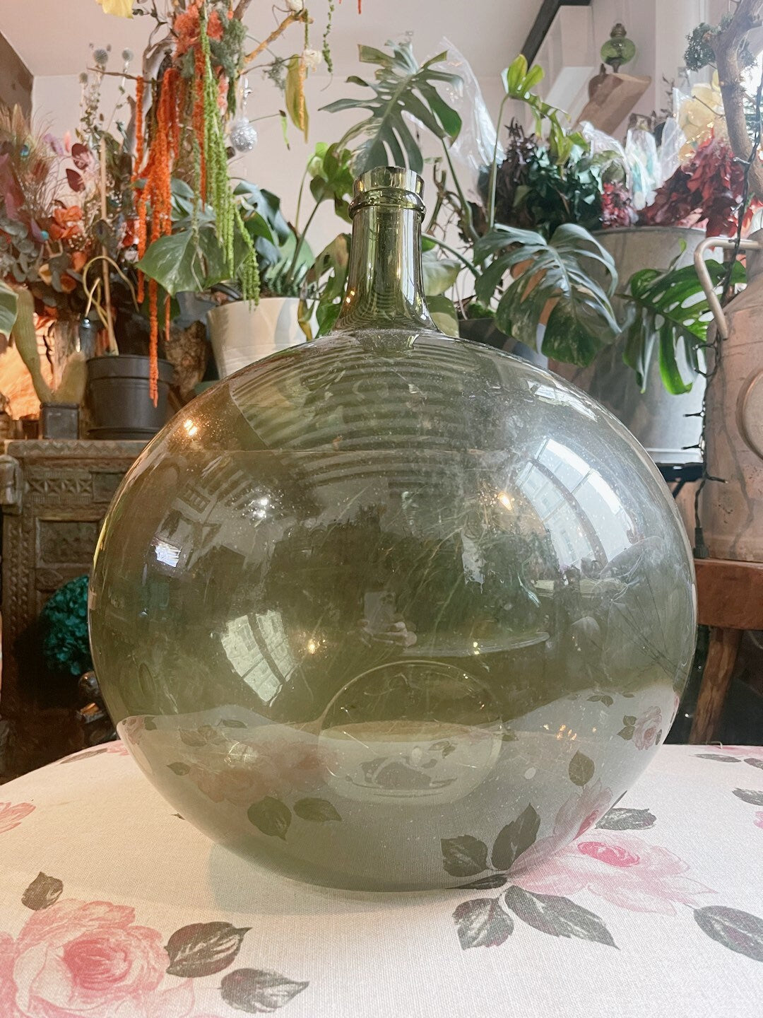 Rare French antique Demijohn carboy 30L, blow glass saber neck vintage 1900s