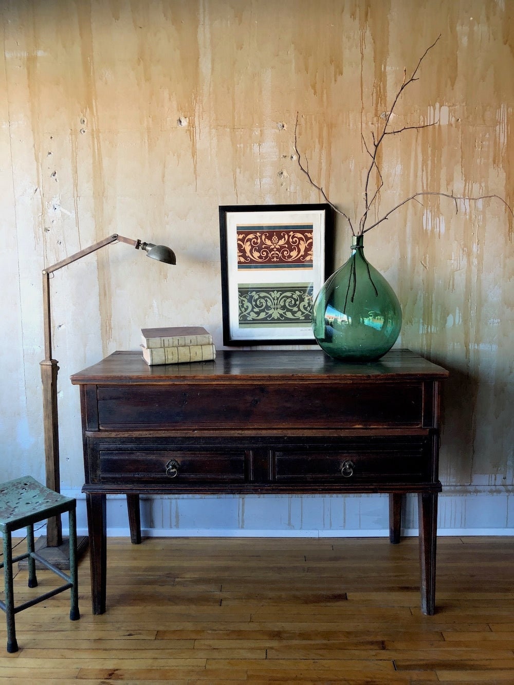 Very rare - XXL Dame jeanne 40L blow glass - Demijohn carboy vert moss, antique vase 1900s, vintage vase