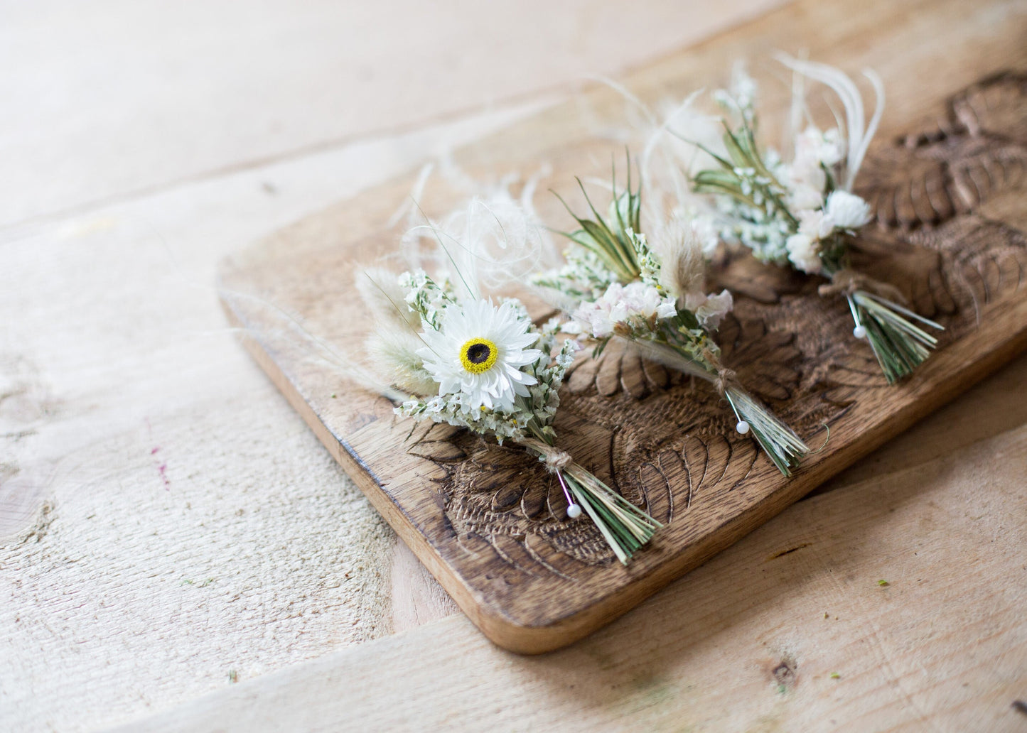 AMMOBIUM boutonniere preserved foliage mix dried flower, bridal accessories, wedding DYI