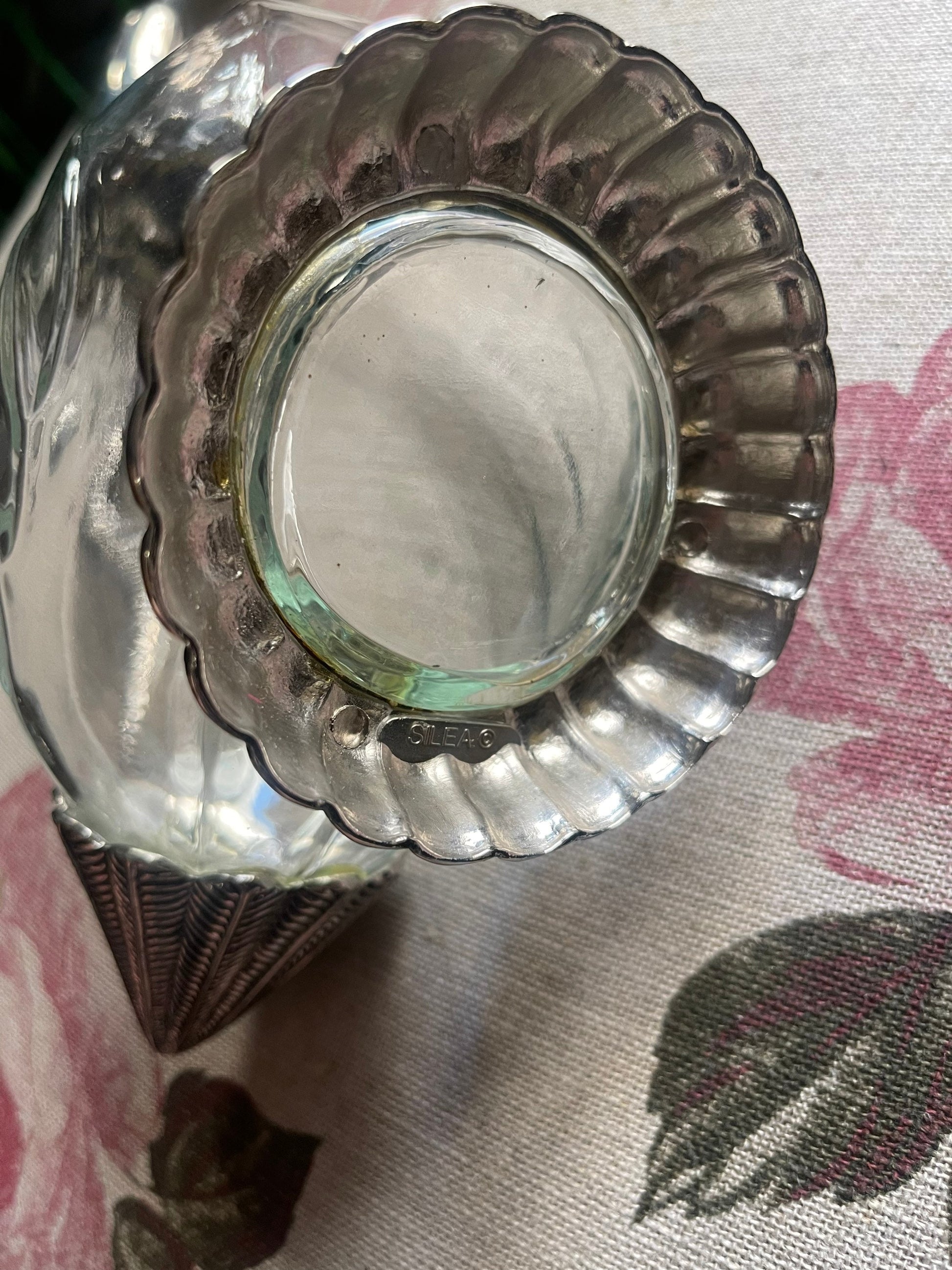 Vintage cristal and silver metal duck decanter, Vintage art deco,Vintage French table silverware brand Silea since 1900