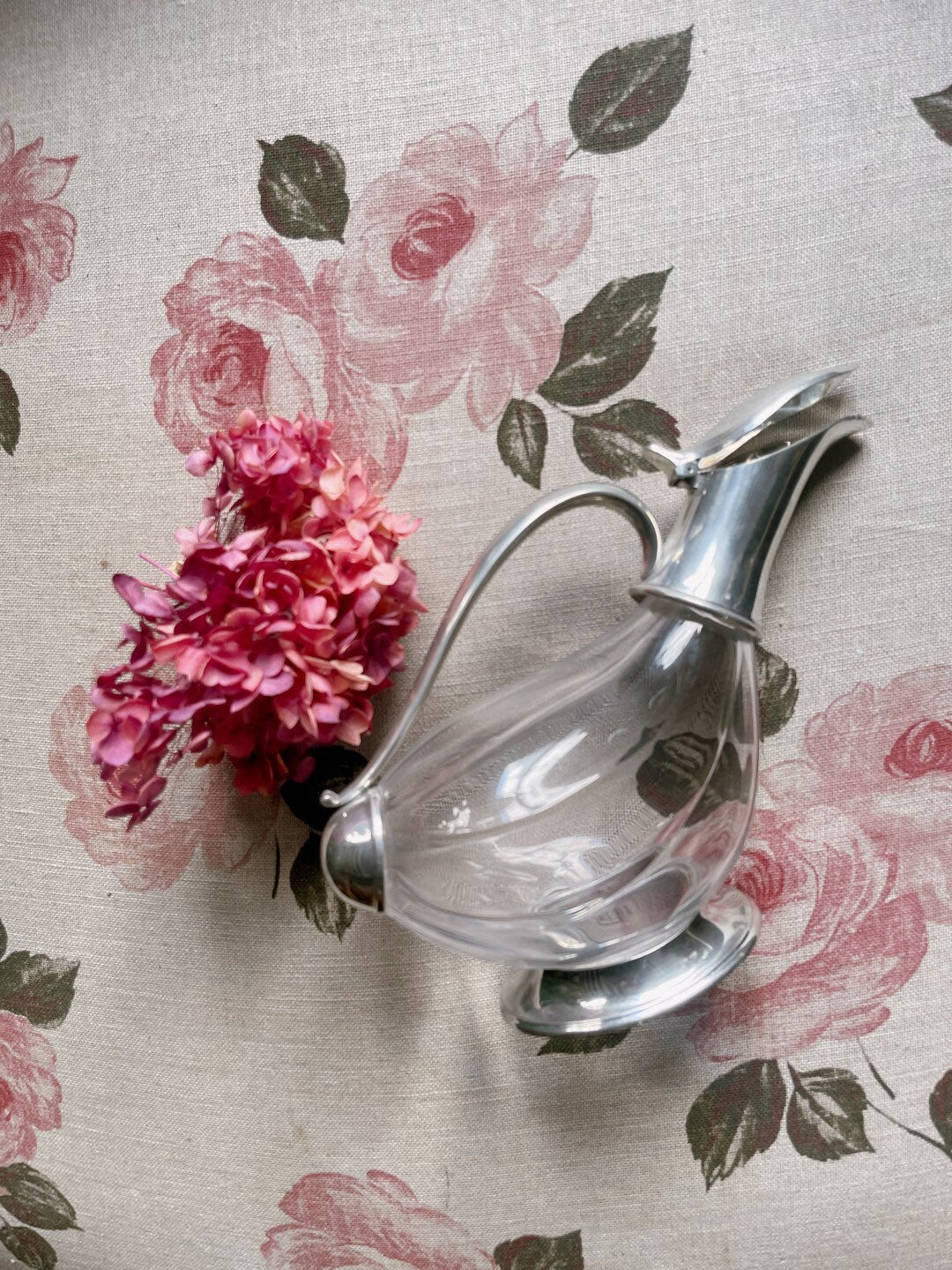 Vintage cristal and silver metal duck decanter, Vintage art deco,Vintage French table silverware since 1900