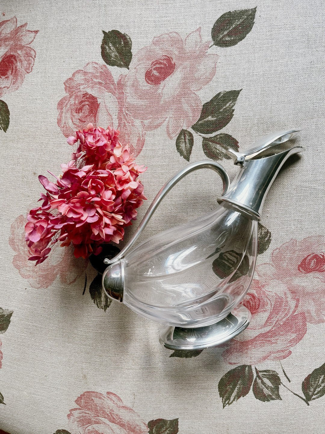 Vintage cristal and silver metal duck decanter, Vintage art deco,Vintage French table silverware since 1900