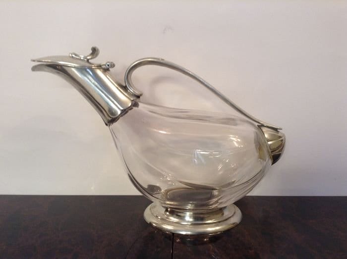 Vintage cristal and silver metal duck decanter, Vintage art deco,Vintage French table silverware since 1900