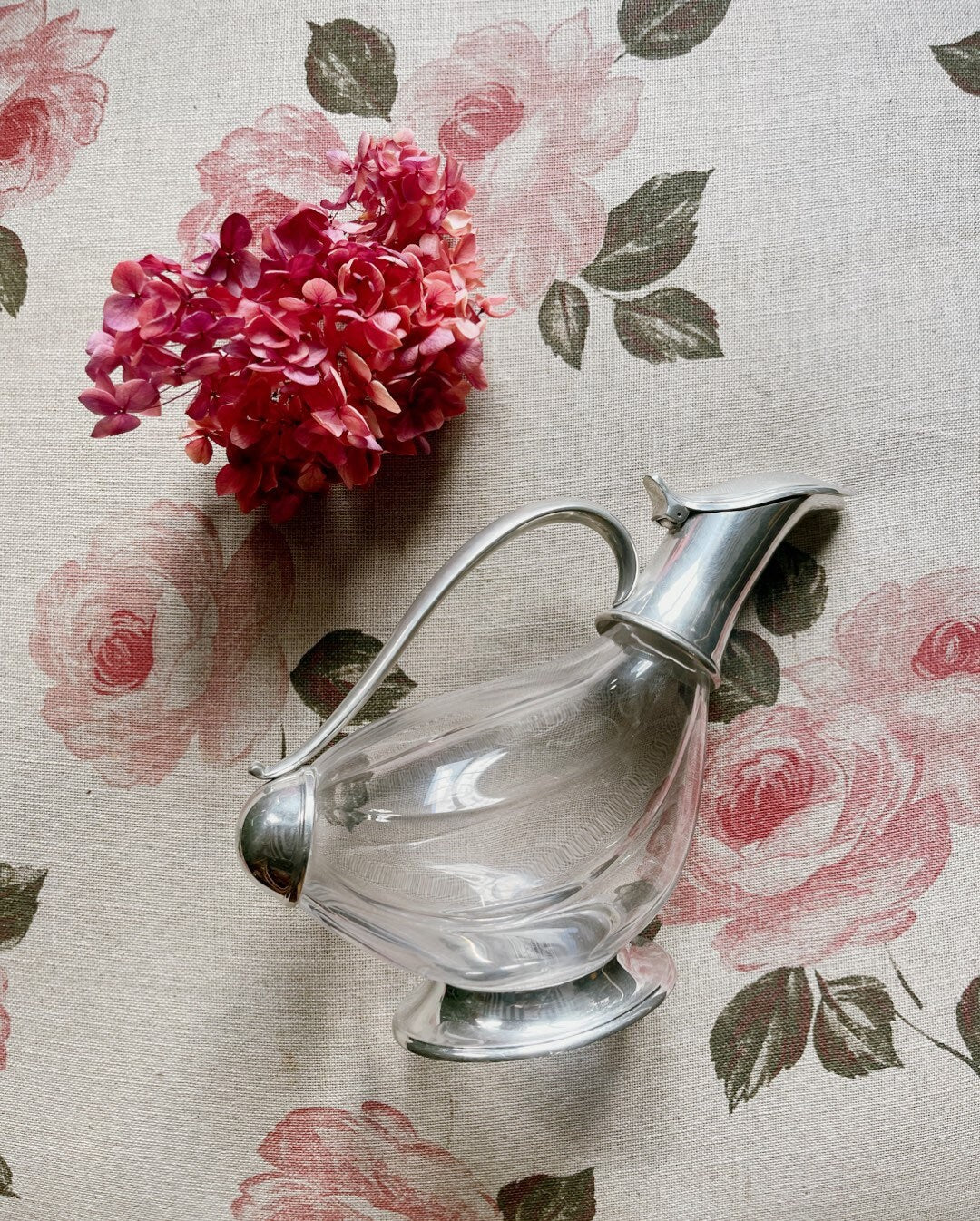 Vintage cristal and silver metal duck decanter, Vintage art deco,Vintage French table silverware since 1900