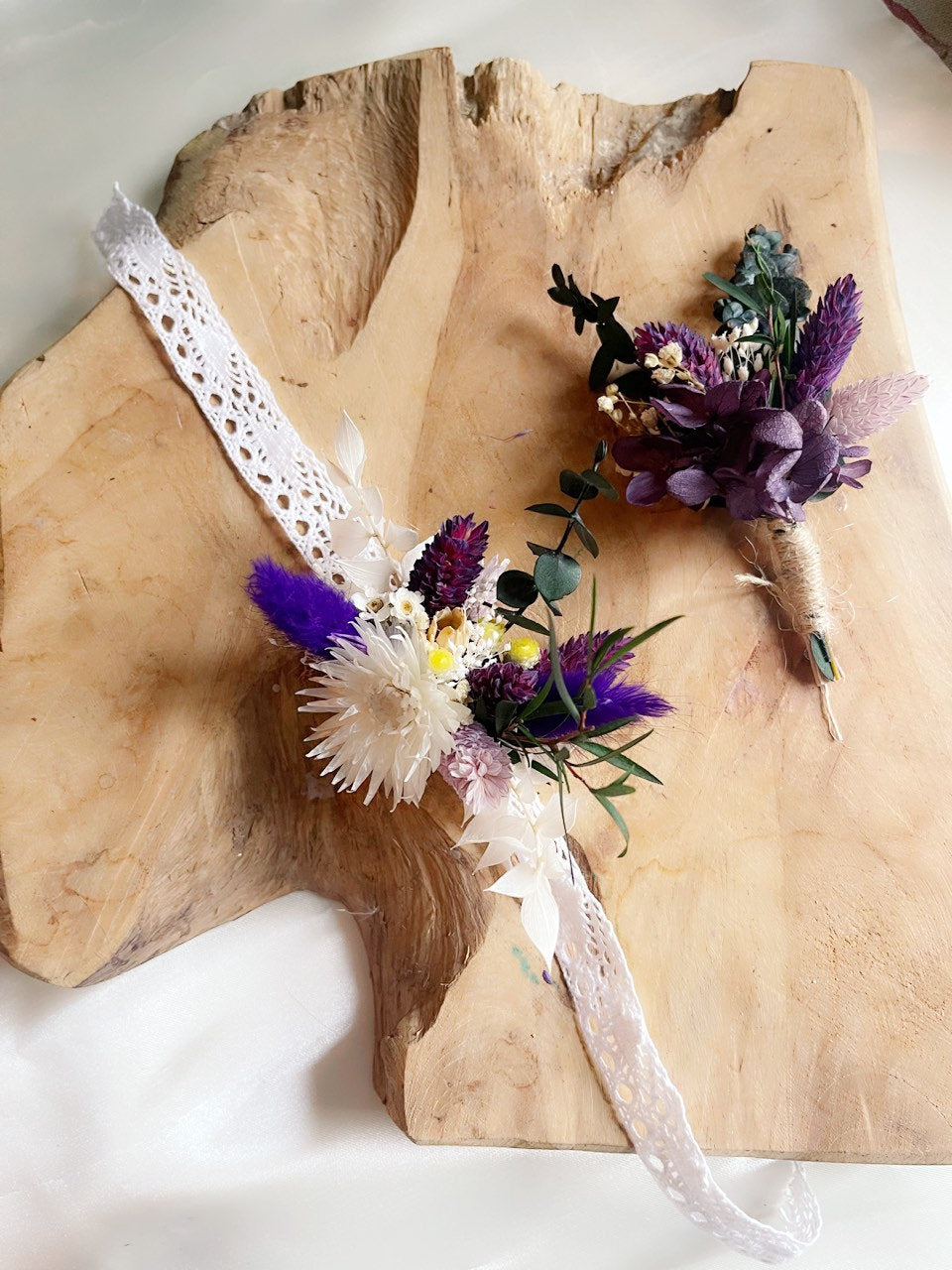 VIOLET wedding preserved and dried corsage and boutonniere