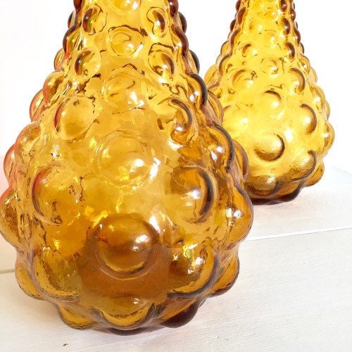 Ancien Rossini Empoli Italy Amber diamond Pattern Art Glass Decanter Genie Bottle 1960s